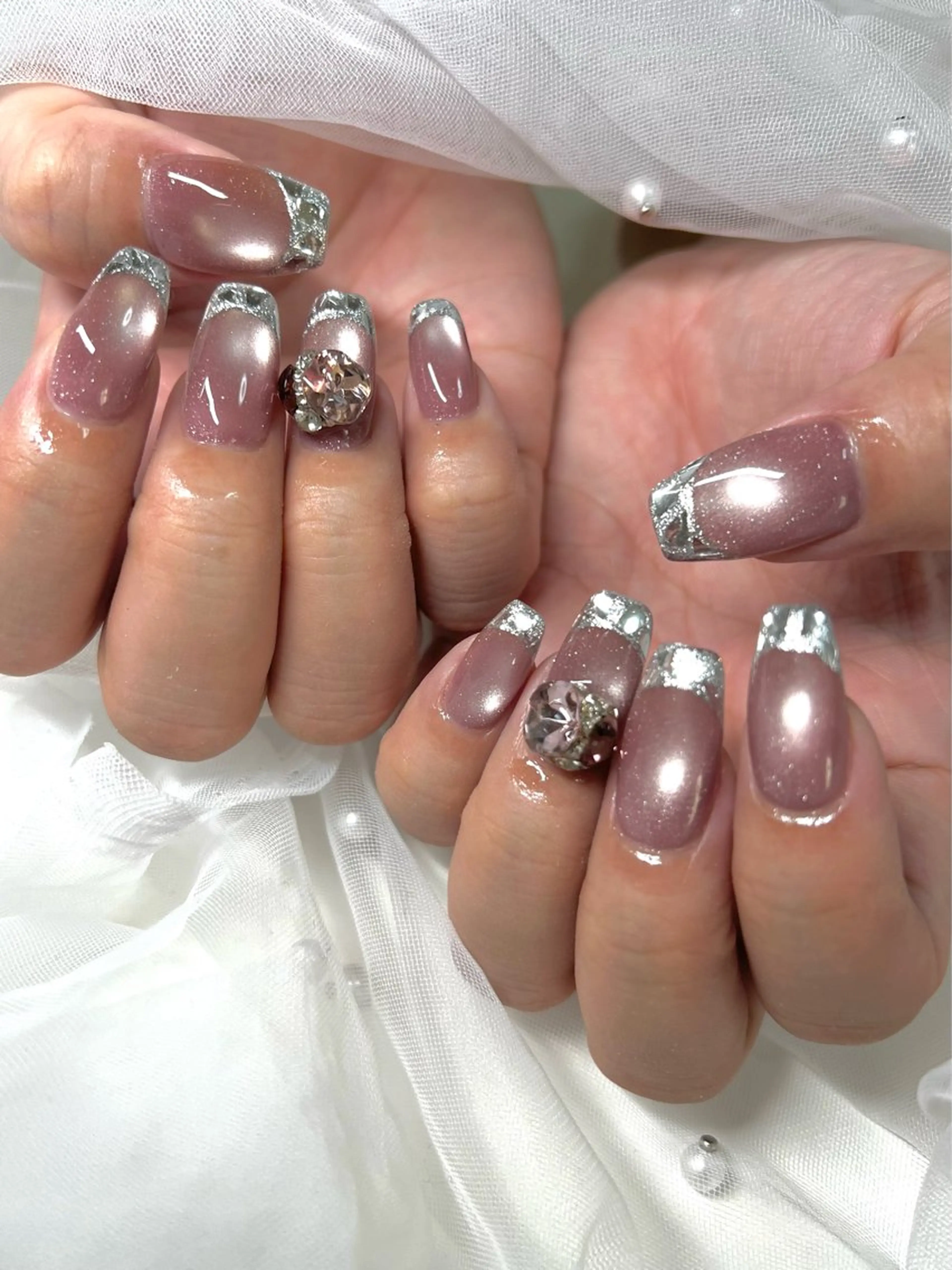 ネイル フレンチネイル ガラスフレンチ マグネットネイル ハンドネイル 川端 京香のネイルデザイン