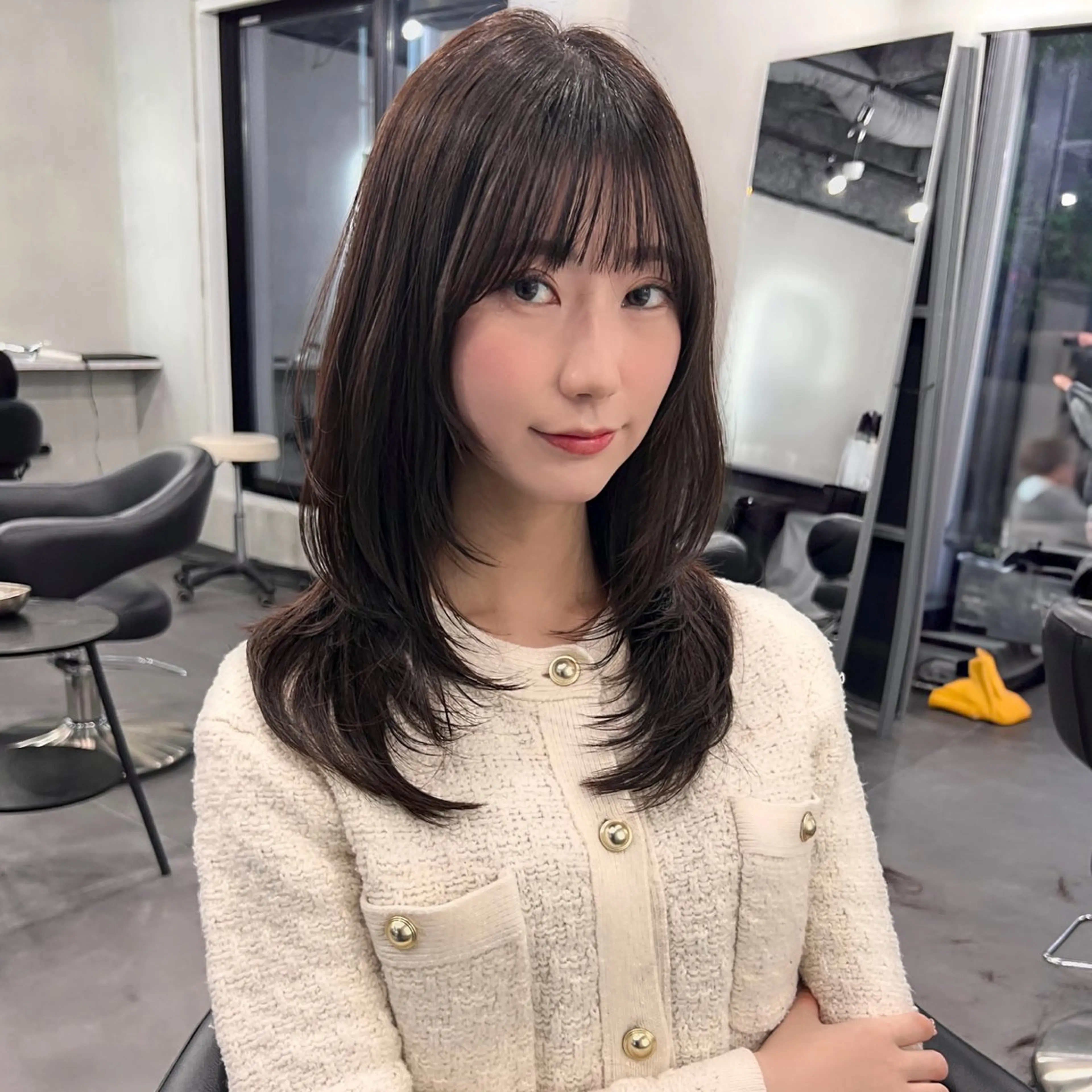 ミディアム レイヤーカット カット ヘアカラー トリートメント レイヤー/韓国ボブ レイヤーボブ/住吉のヘアスタイル