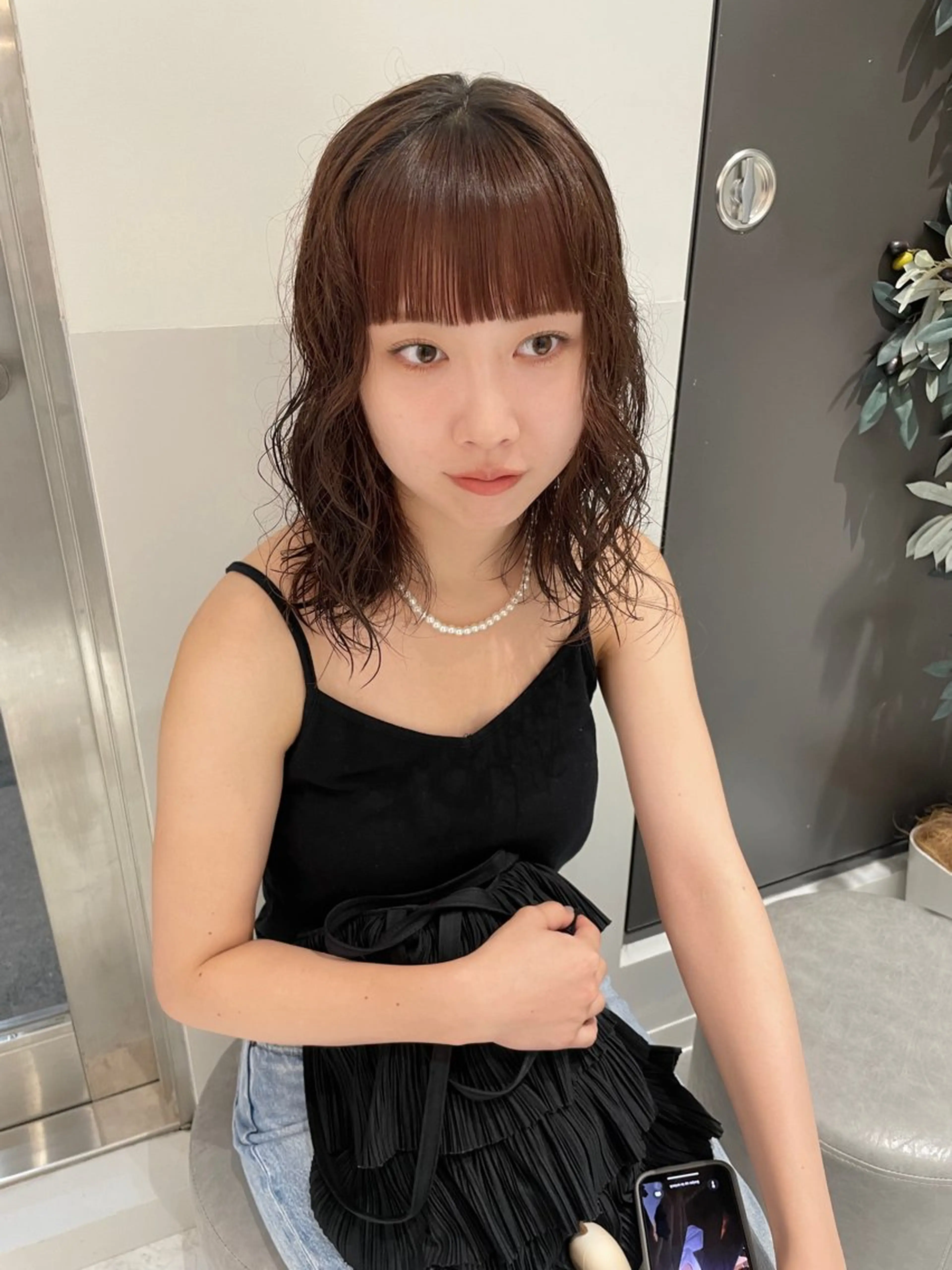 ミディアム パーマ ヘアアレンジ カット パーマ satsuki 暖色・ブラウンカラーのヘアスタイル