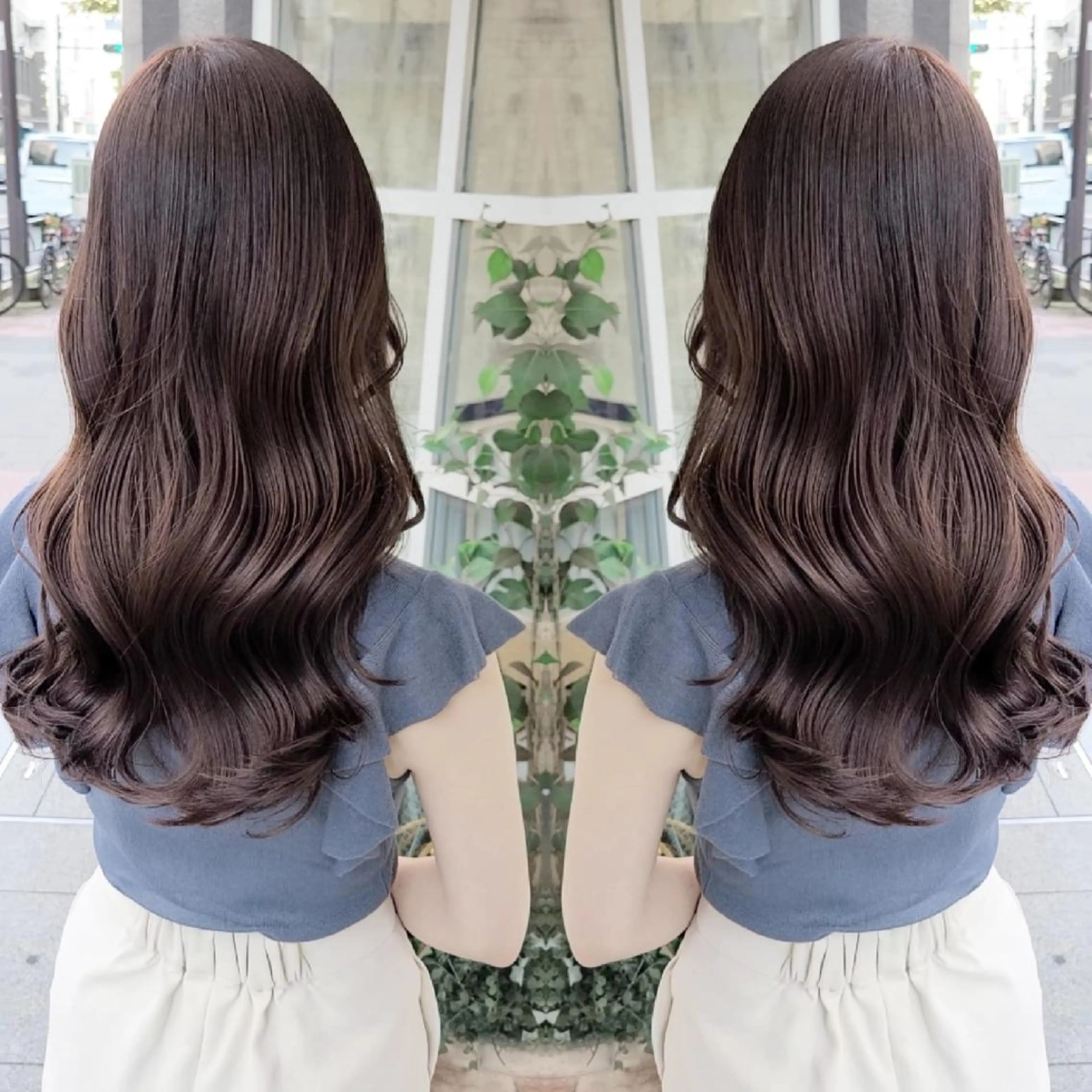 ロング パーマ アッシュ アッシュグレー 韓国風カラー 髪質改善 ヨシンモリ カット パーマ トリートメント cherie所属・バレイヤージュ/ ハイライト/大内格のヘアスタイル