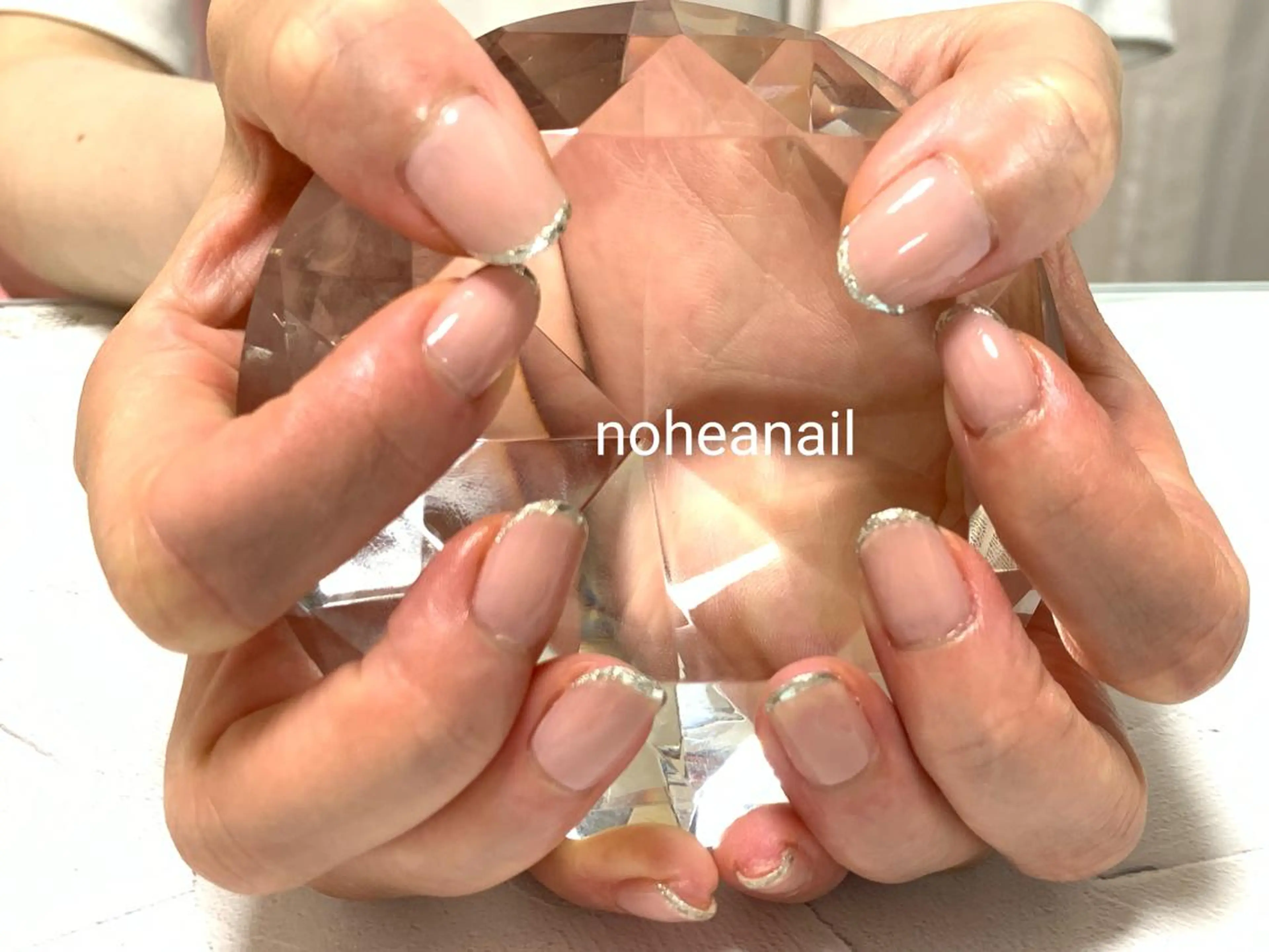 ネイル フレンチネイル ガラスフレンチ キラキラネイル ラメ(グリッター) ハンドネイル noheanail YONEDAのネイルデザイン