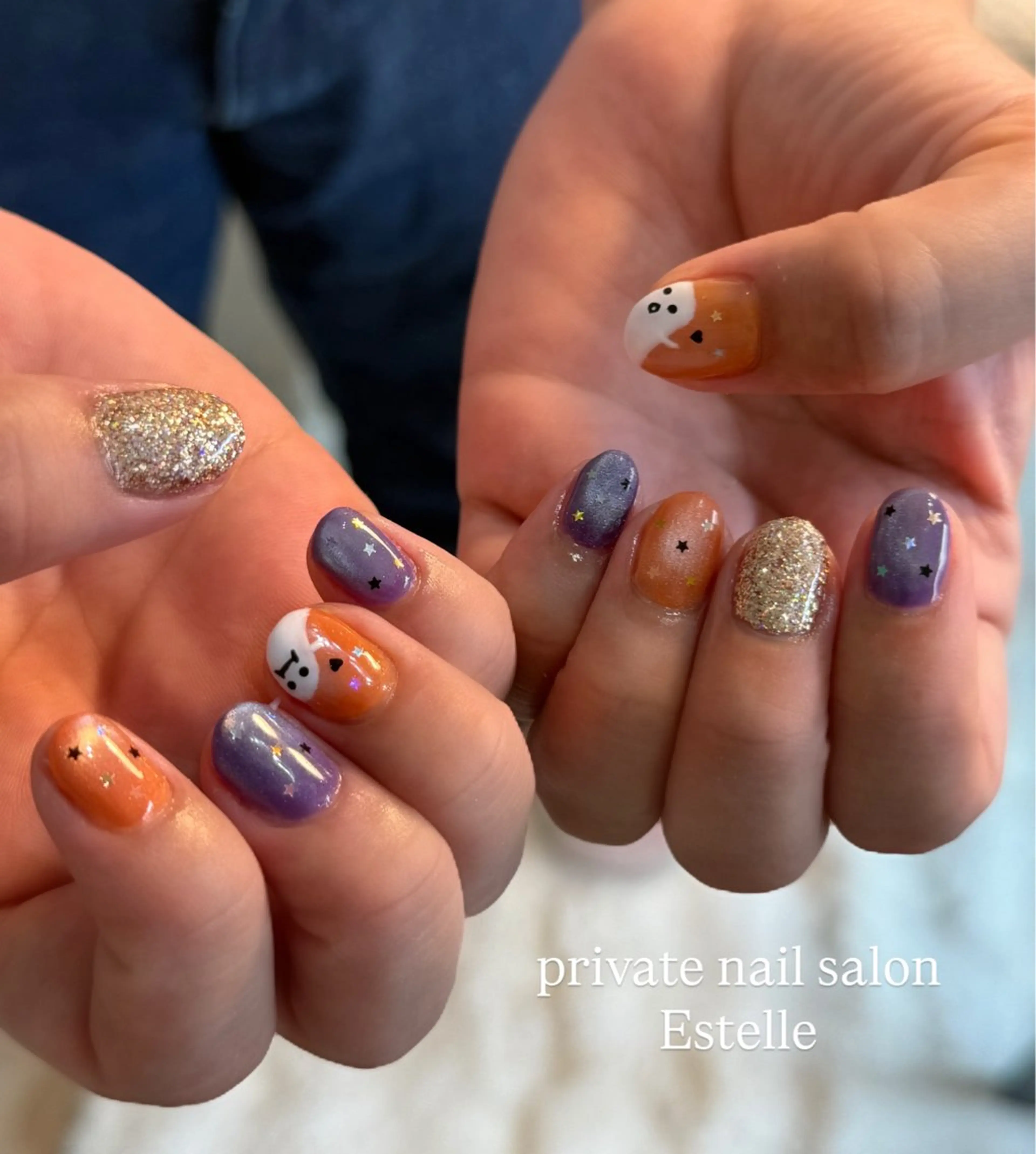 ネイル アートネイル ハロウィン キラキラネイル ラメ(グリッター) マグネットネイル ハンドネイル nail salon Estelleのネイルデザイン