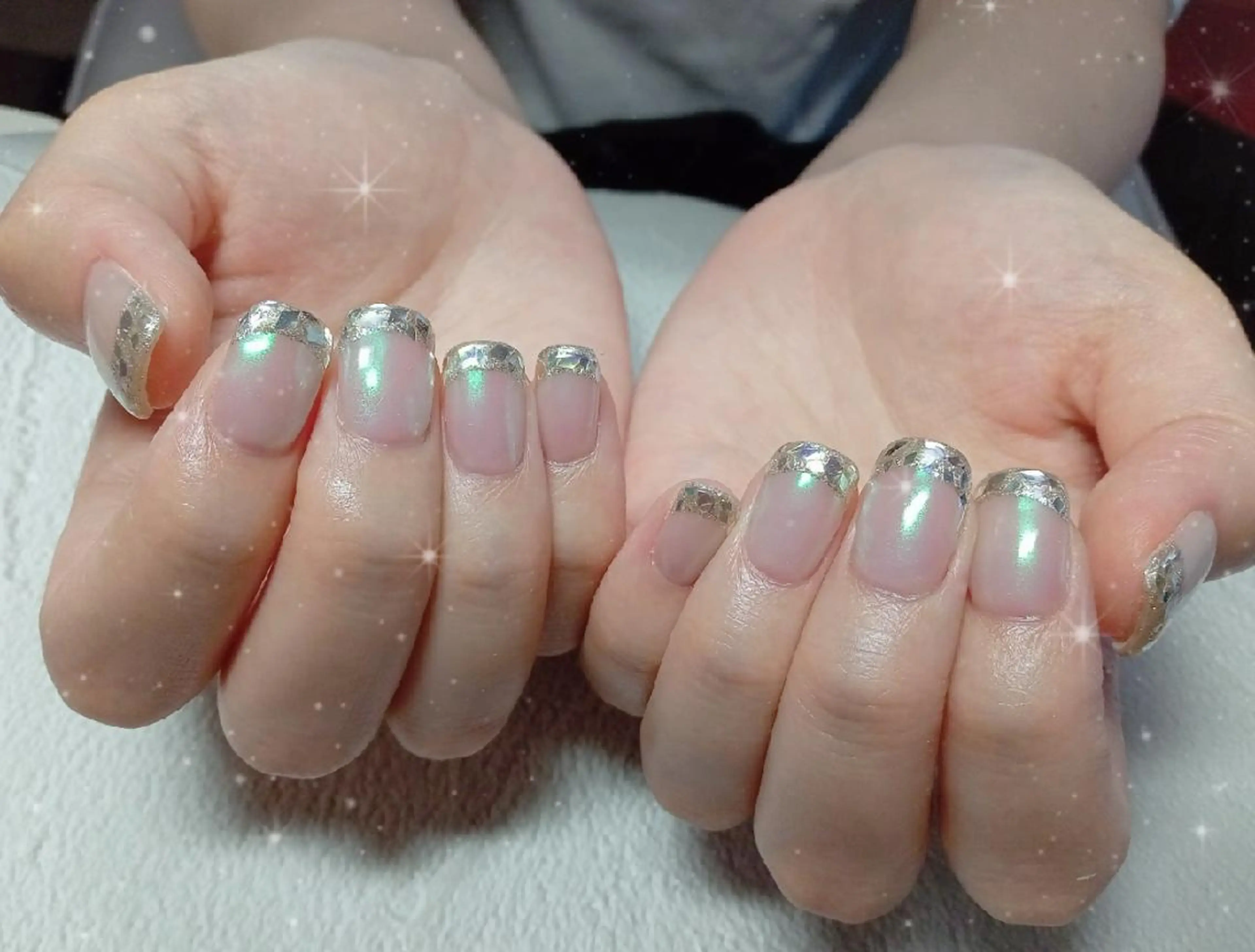 ネイル オーロラネイル フットネイル フレンチネイル ジェルネイル ガラスフレンチ ハンドネイル flure de neige yukiのネイルデザイン