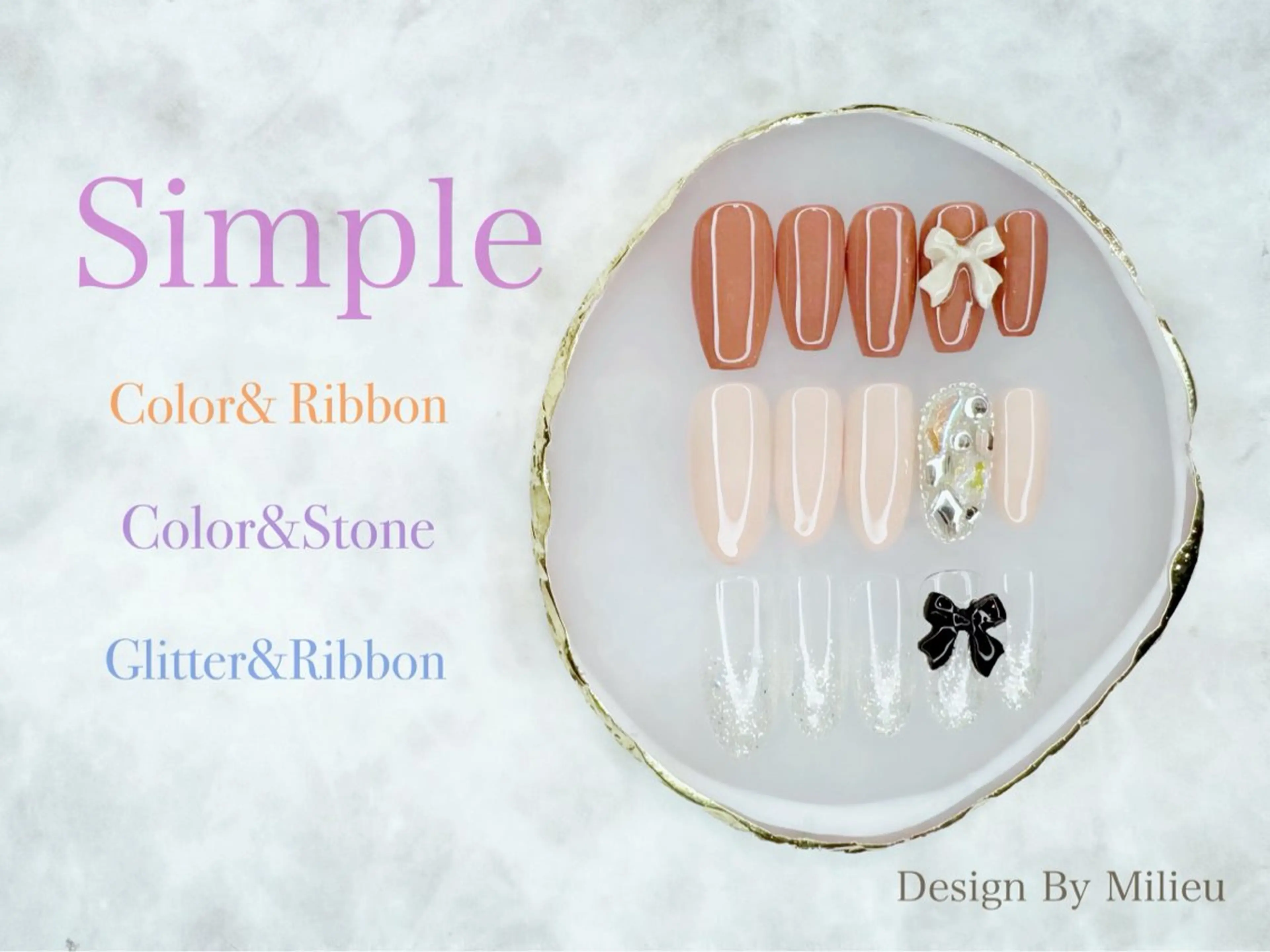 ◇オフなし◇選リボンorビジューが選べるsimpleネイル※メニュー詳細ご確認くださいの写真