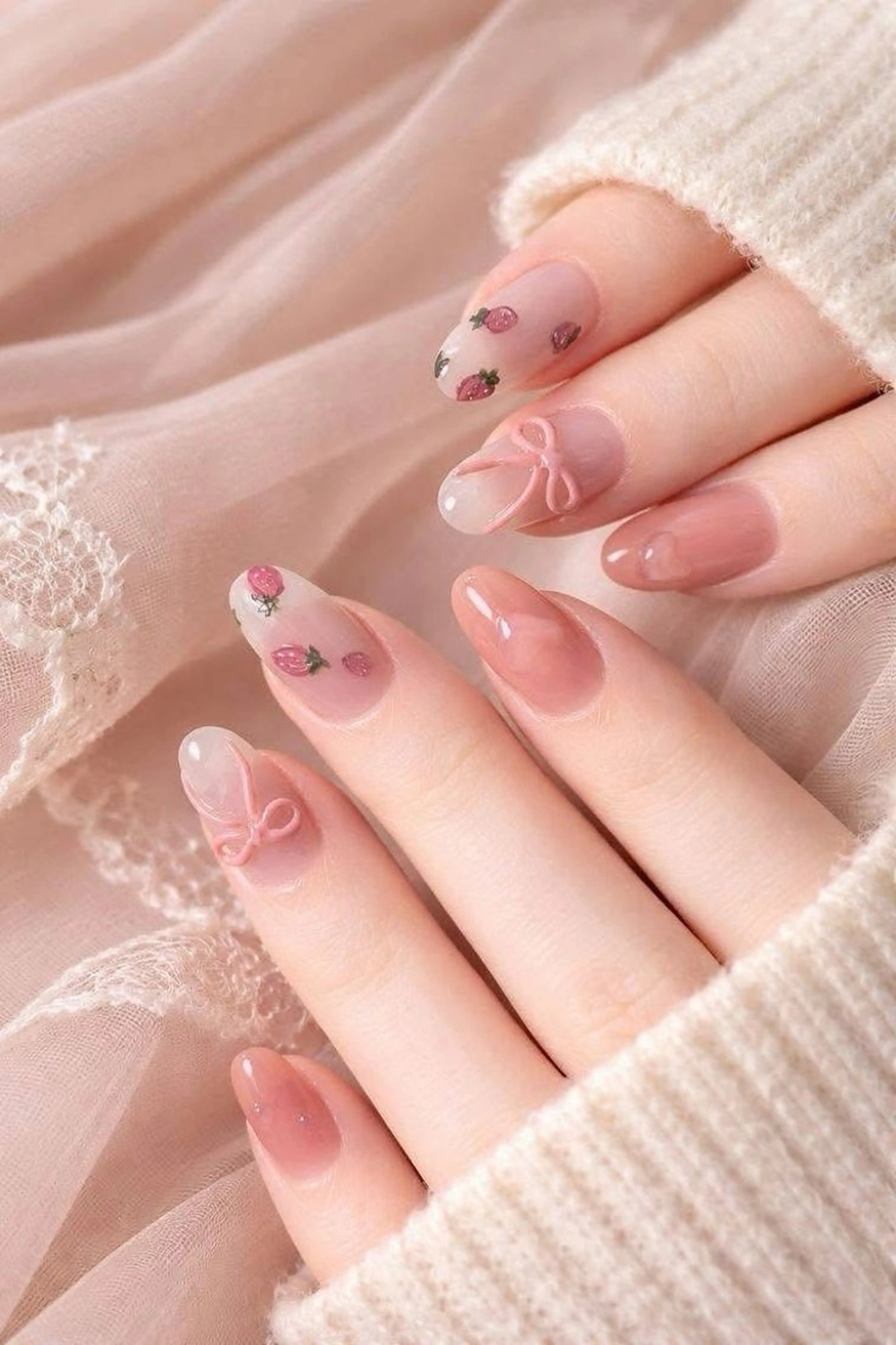 ネイル 韓国ネイル 持ち込み ニュアンスネイル ネイルチップ 冬ネイル RINN ANA.CHUOのネイルデザイン