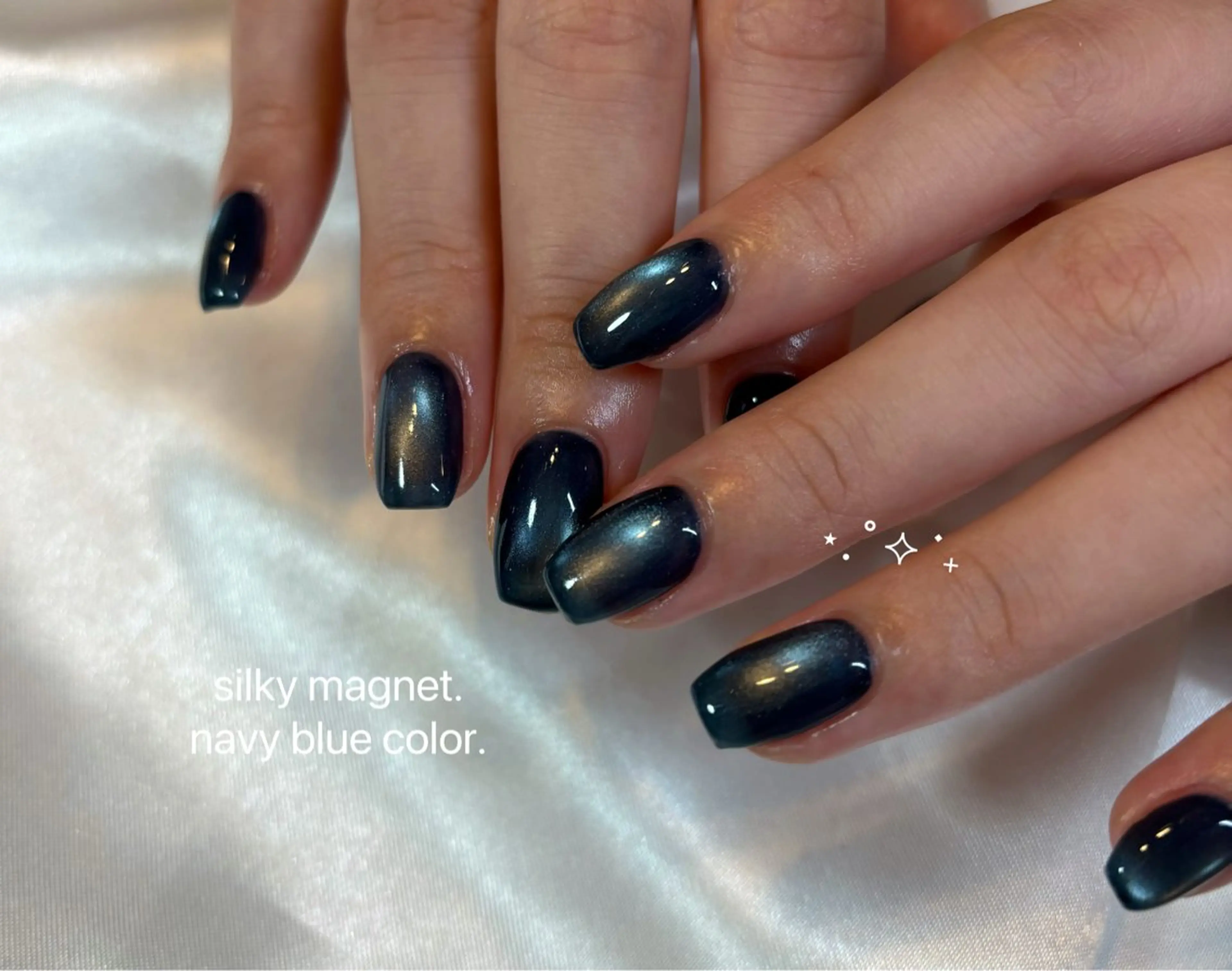 ネイル ブルー 氷ネイル・うるうるネイル 韓国ネイル マグネットネイル ネイビー 【chatnoir】 MIYUのネイルデザイン