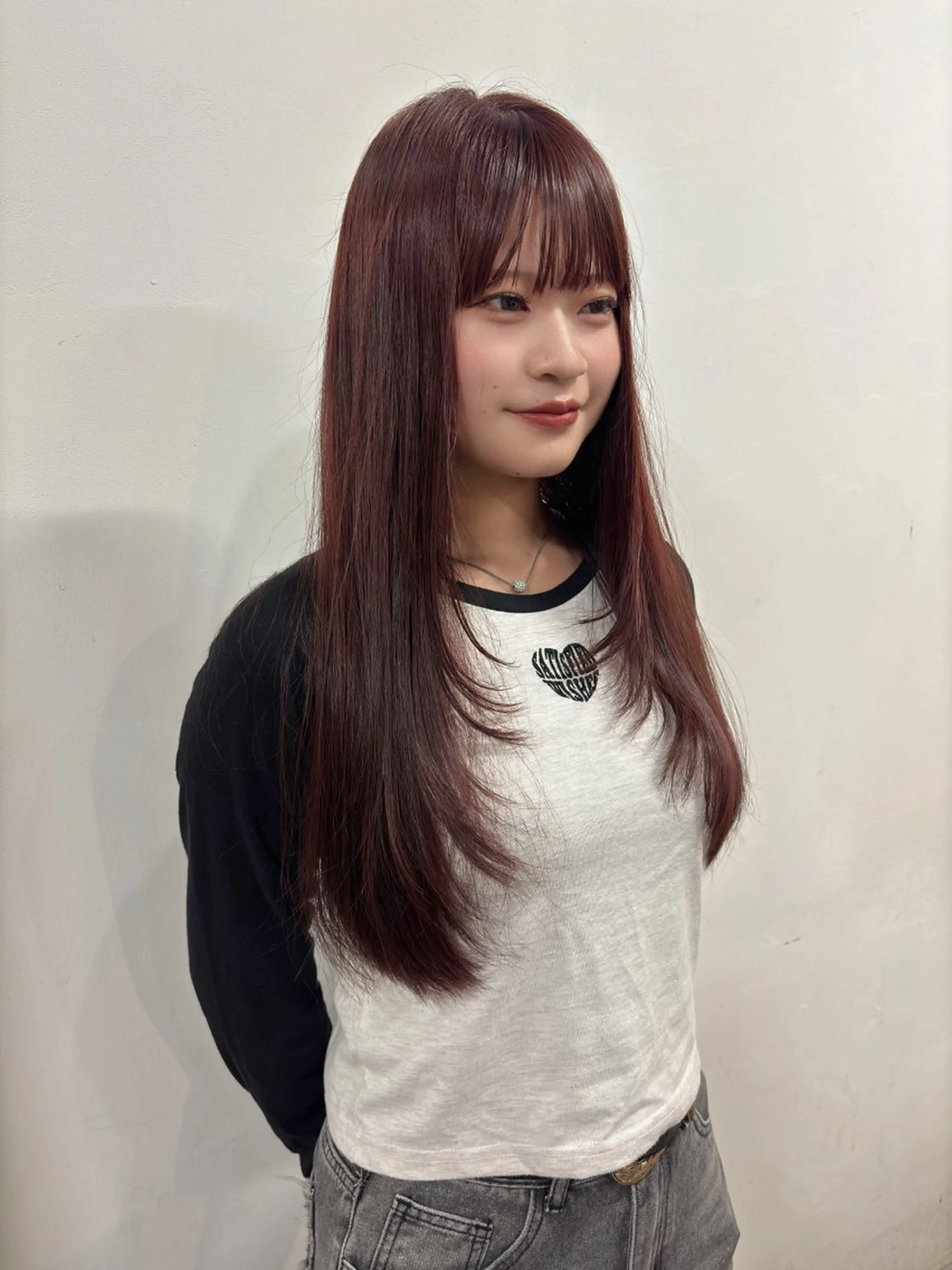 ロング カラー ボルドーカラー レイヤーカット カット ヘアカラー トリートメント 【韓国レイヤー特化 ハッシュカット】のヘアスタイル