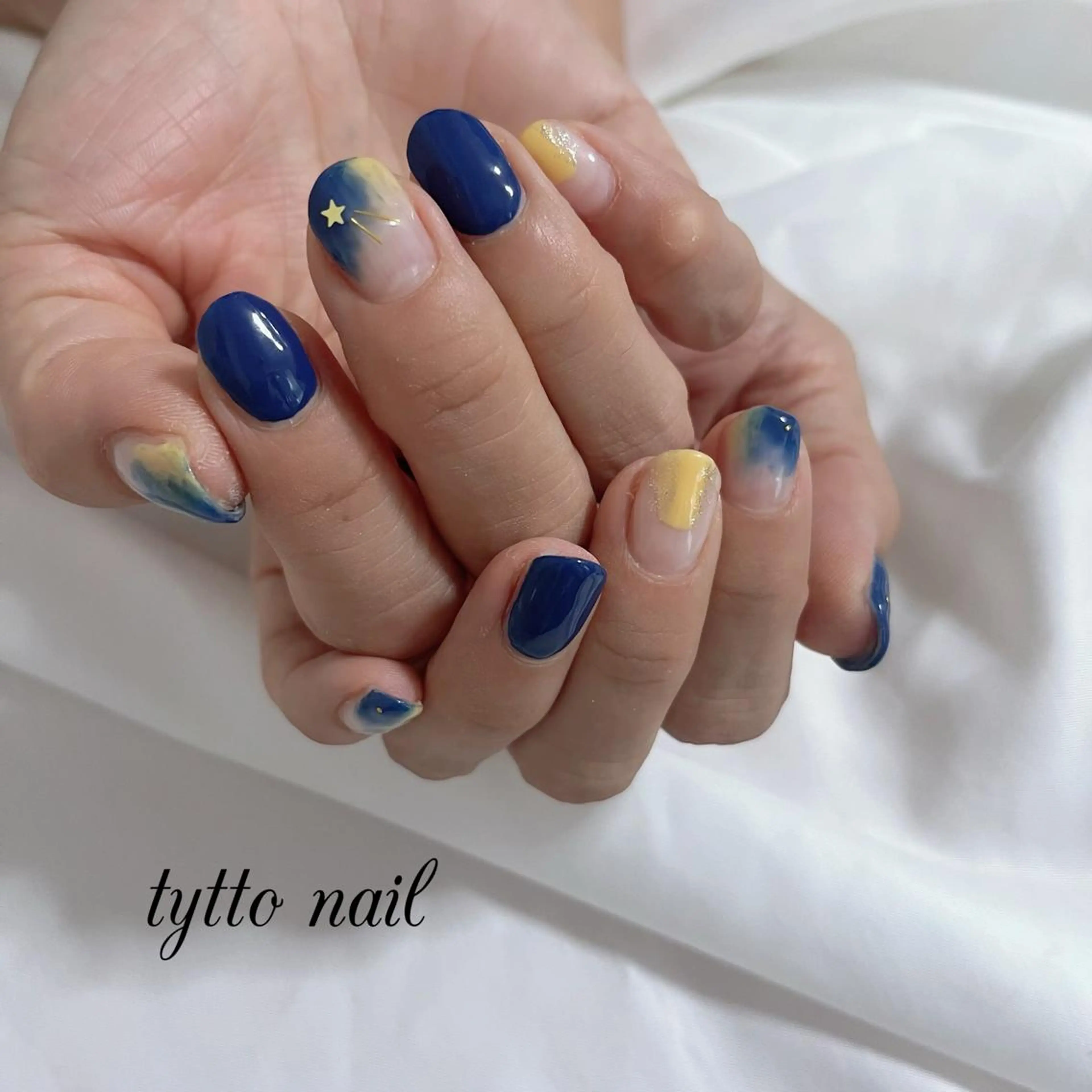 ネイル ブルー グラデーション ワンカラーネイル ショートネイル 夏ネイル ハンドネイル tytto nail ❤︎‪‪eri‪‪のネイルデザイン