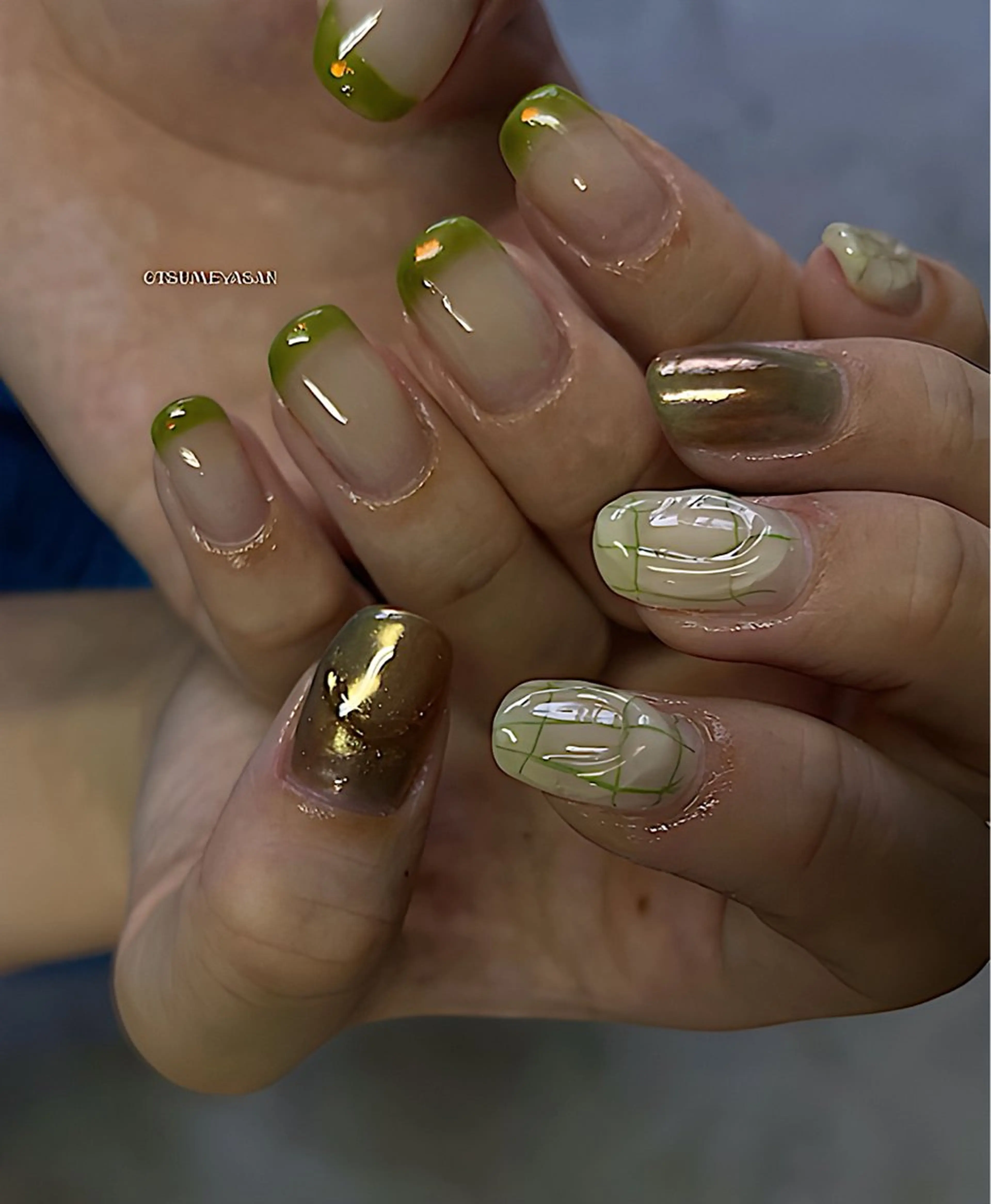 ネイル ブルー ジェルネイル 韓国ネイル マグネットネイル ミラーネイル わたなべ ちかのネイルデザイン