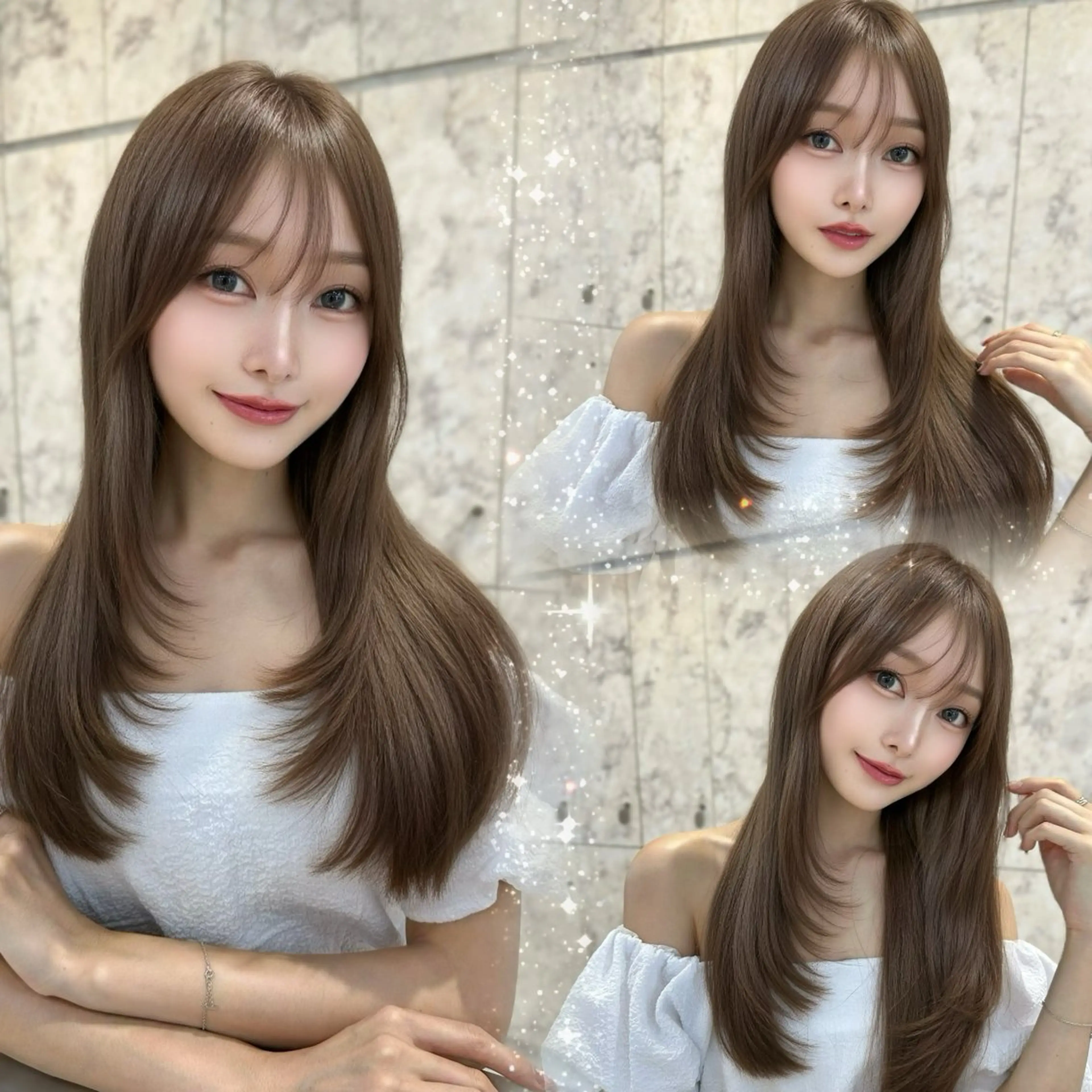 ロング カラー ブリーチ ダブルカラー ブリーチなしカラー 髪質改善 レイヤーカット 髪質改善/韓国ヘア レイヤー/新宿/ロミのヘアスタイル