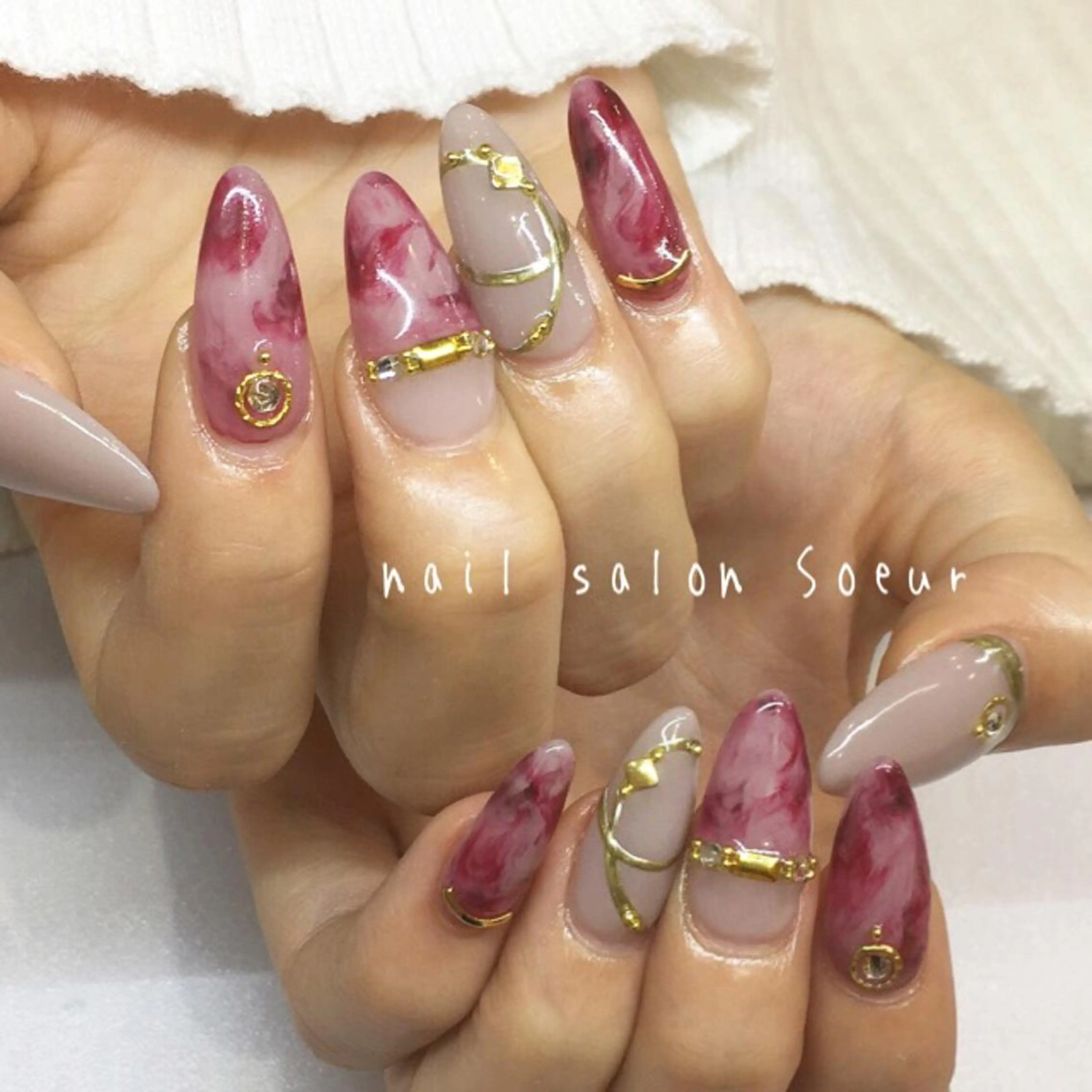 ネイル ボルドー 持ち込み スカルプネイル ハンドネイル nail salon Soeurのネイルデザイン