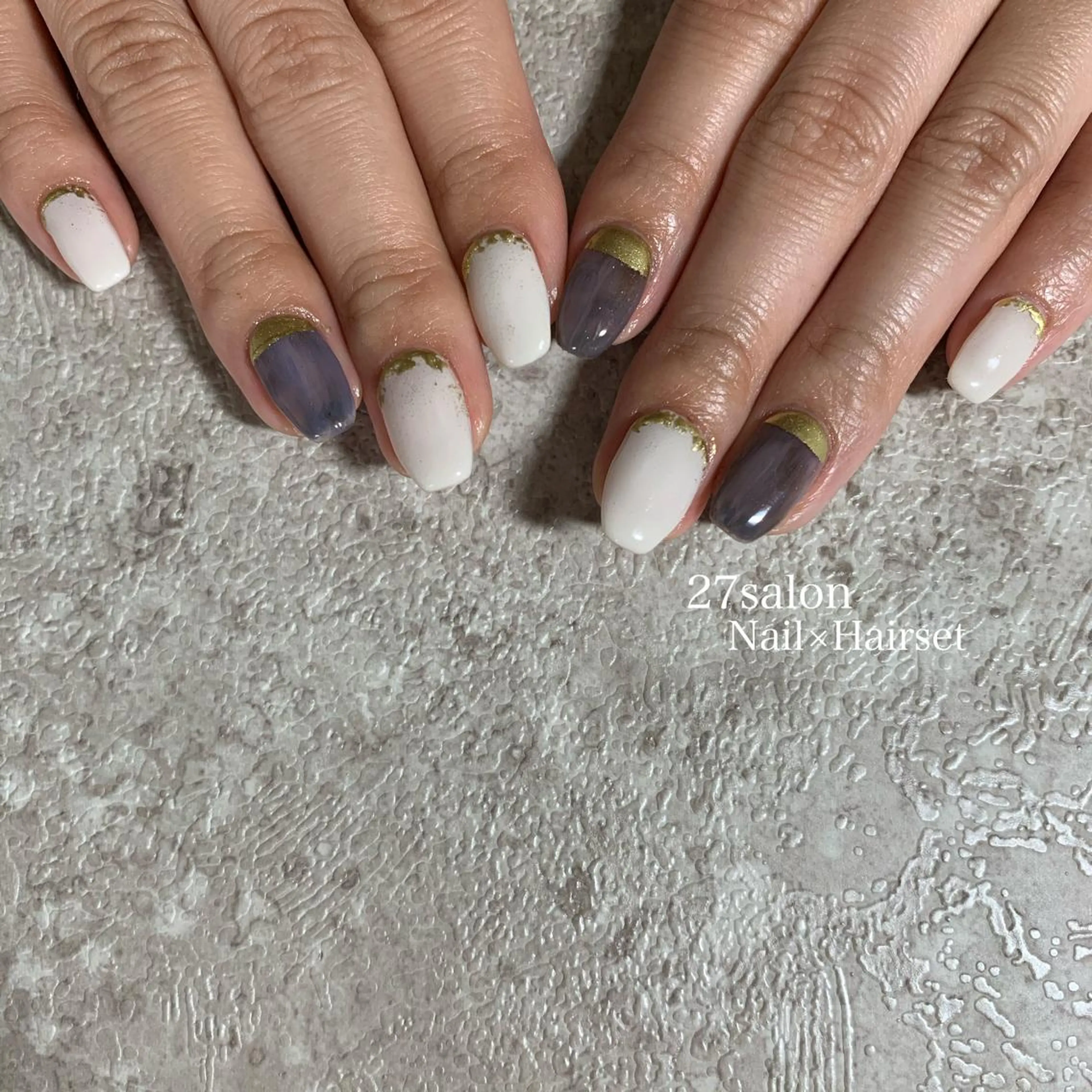 ネイル ミラーネイル ニュアンスネイル ホワイト ハンドネイル 27salon yuinaのネイルデザイン