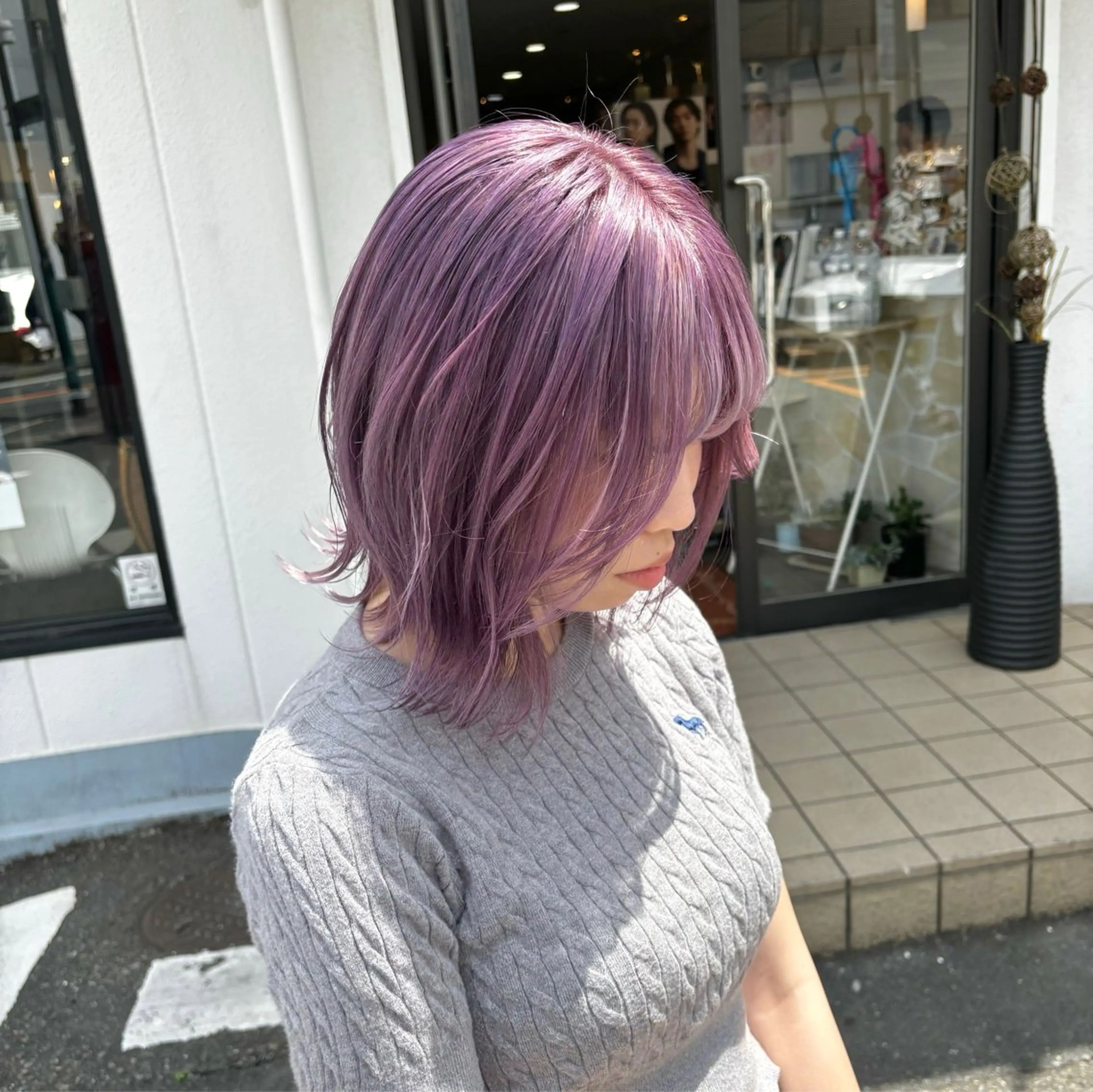 ミディアム ピンクラベンダー ヘアカラー 🎀ハイトーン/ 艶カラー/夕月🎀のヘアスタイル