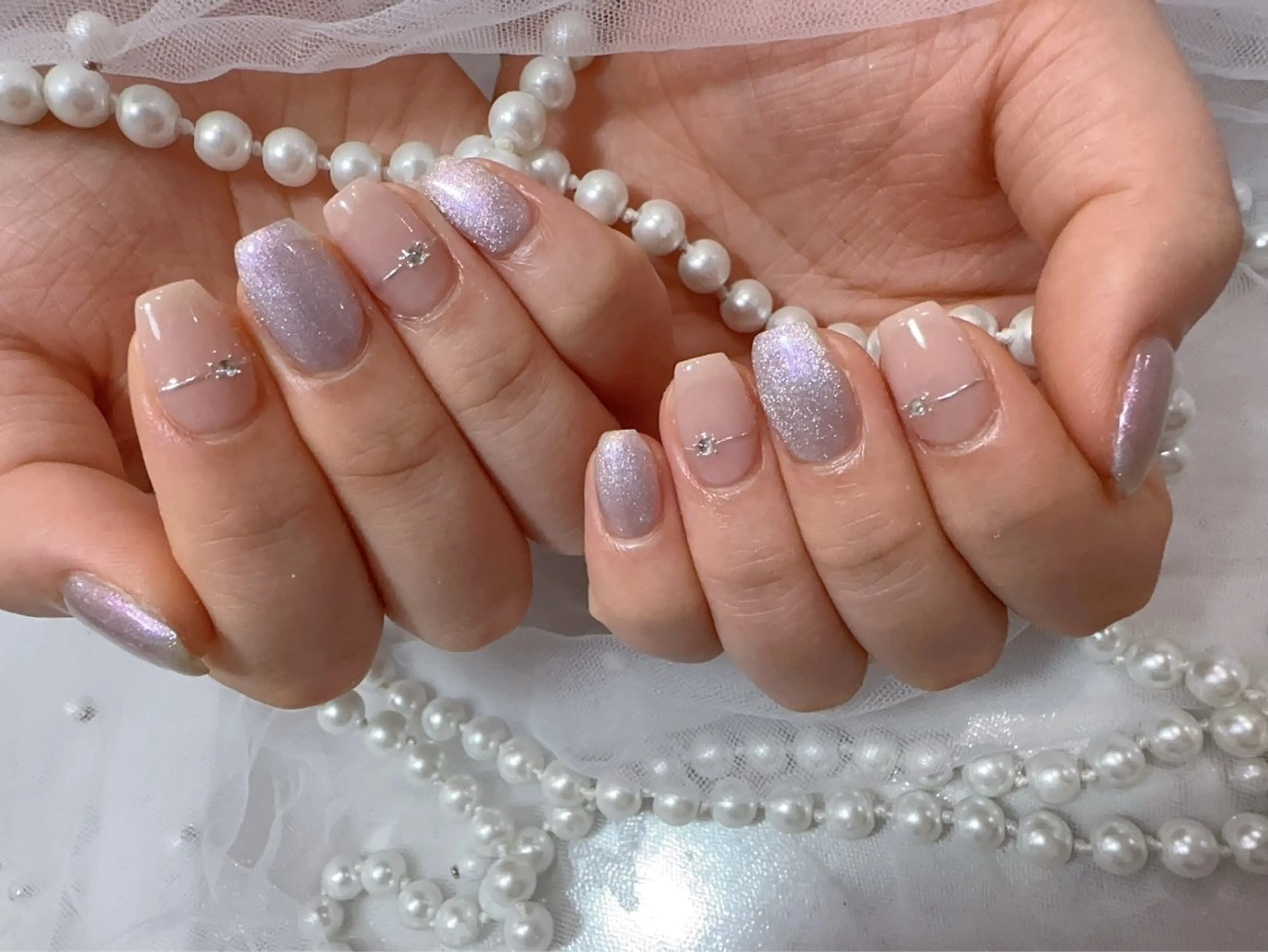 ネイル アートネイル フラッシュネイル フレンチネイル ジェルネイル ガラスフレンチ ハンドネイル You&Me Miyuのネイルデザイン