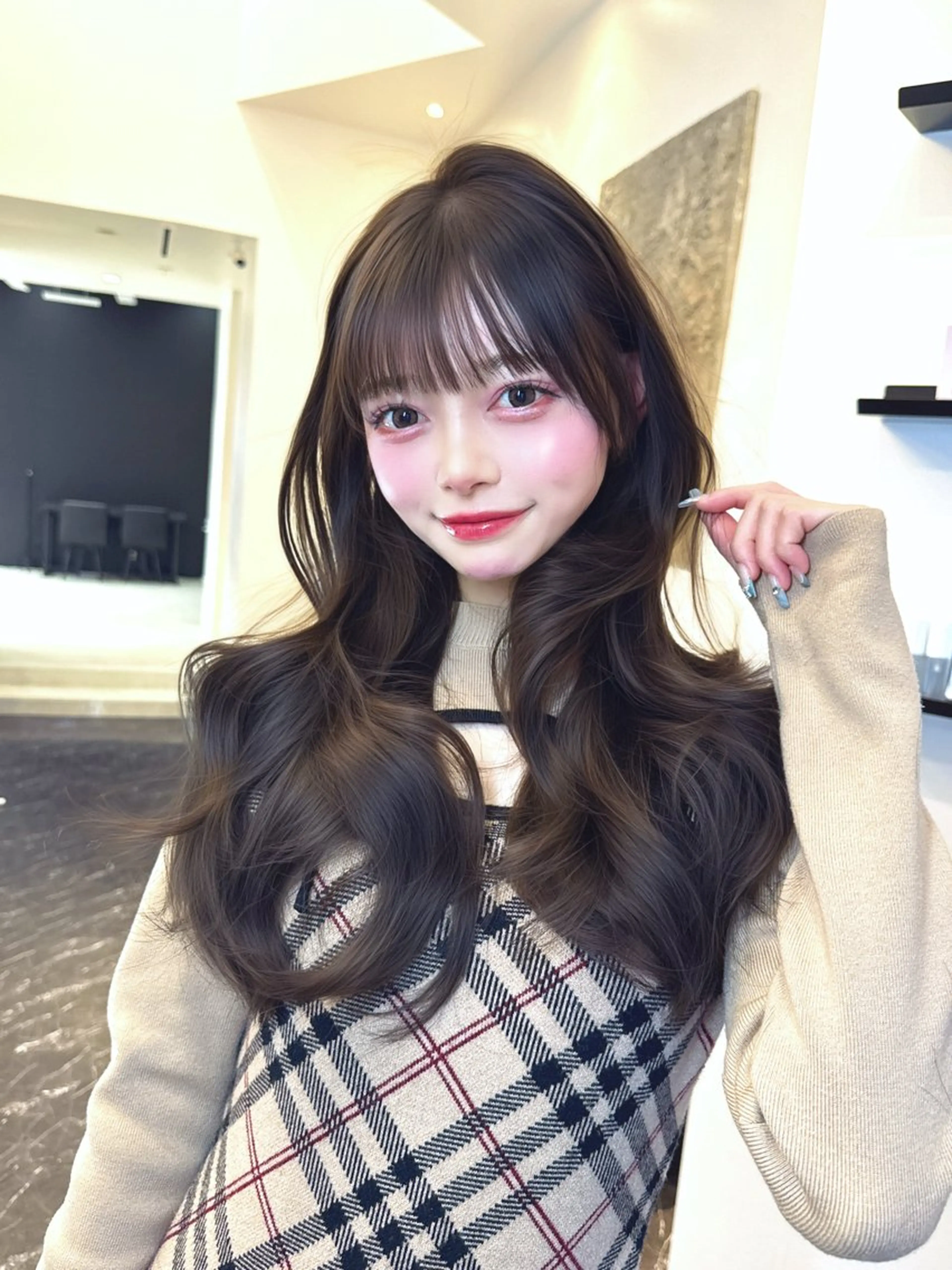 ロング カット ヘアカラー 韓国ヘア🇰🇷 YURIYAのヘアスタイル