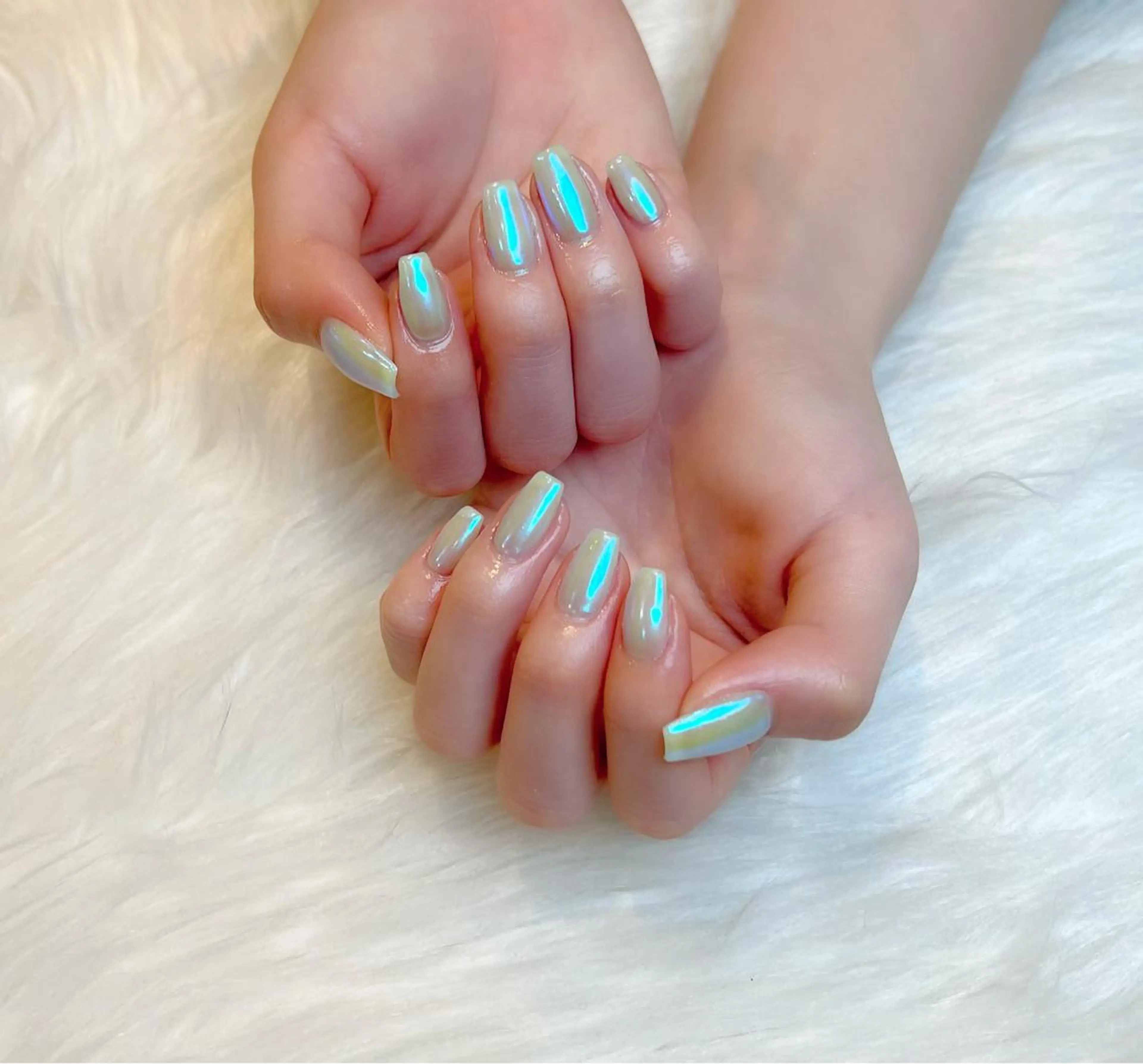 ネイル オーロラネイル ブルー Lino+ ネイル&よもぎ蒸しのネイルデザイン