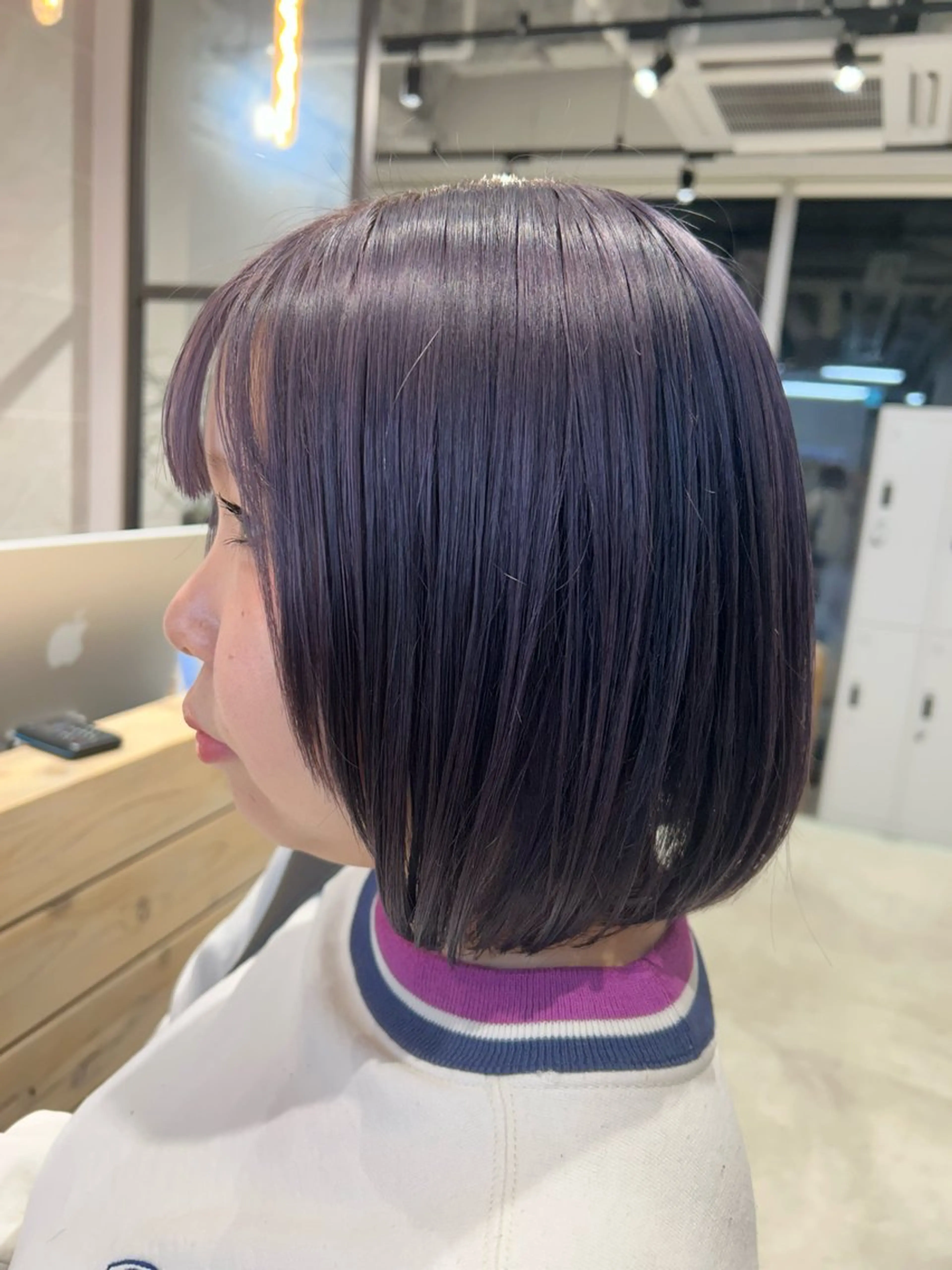 ショート カラー ボブレイヤー ブルーカラー ブルーラベンダー ケアカラー 透明感カラー ヘアカラー トリートメント ピンク/ベージュ /似合わせ/田島百華のヘアスタイル