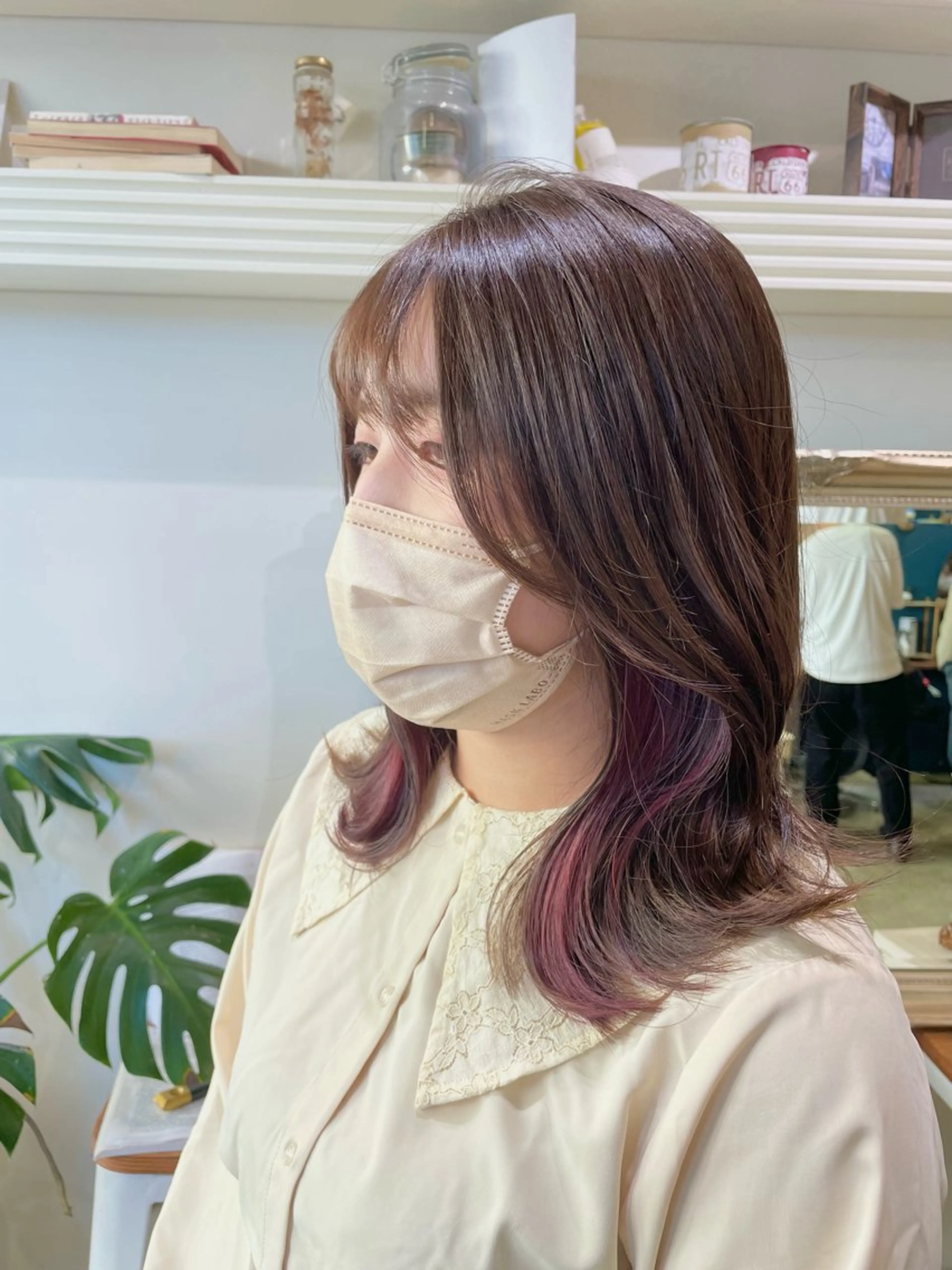 セミロング カラー ヘアアレンジ ピンクカラー くびれヘア カット ヘアカラー トリートメント 山崎 澪 レイヤーカット/大宮のヘアスタイル