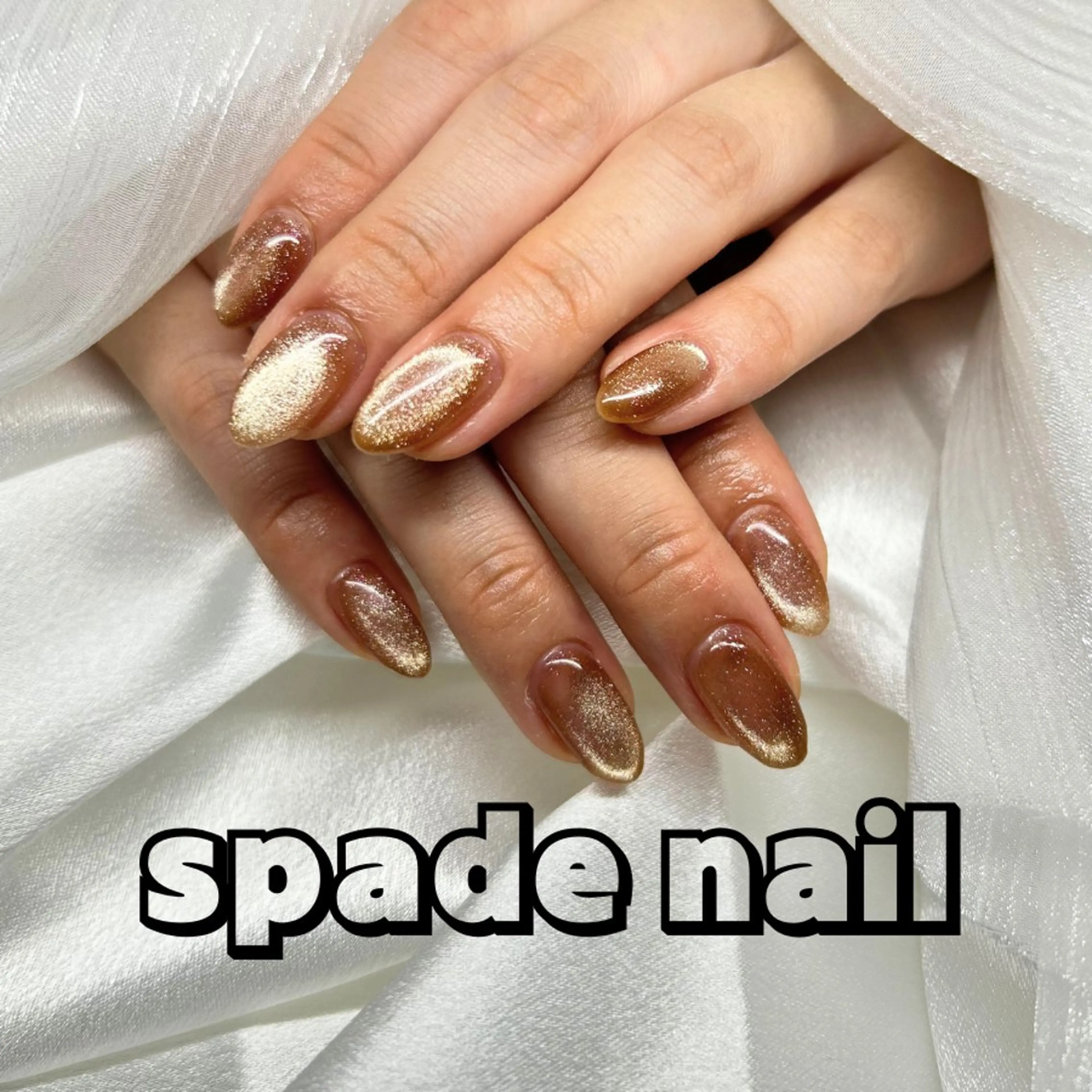ネイル ブラウン ジェルネイル マグネットネイル オフィスネイル パラジェル ハンドネイル Spade nail(大名)のネイルデザイン