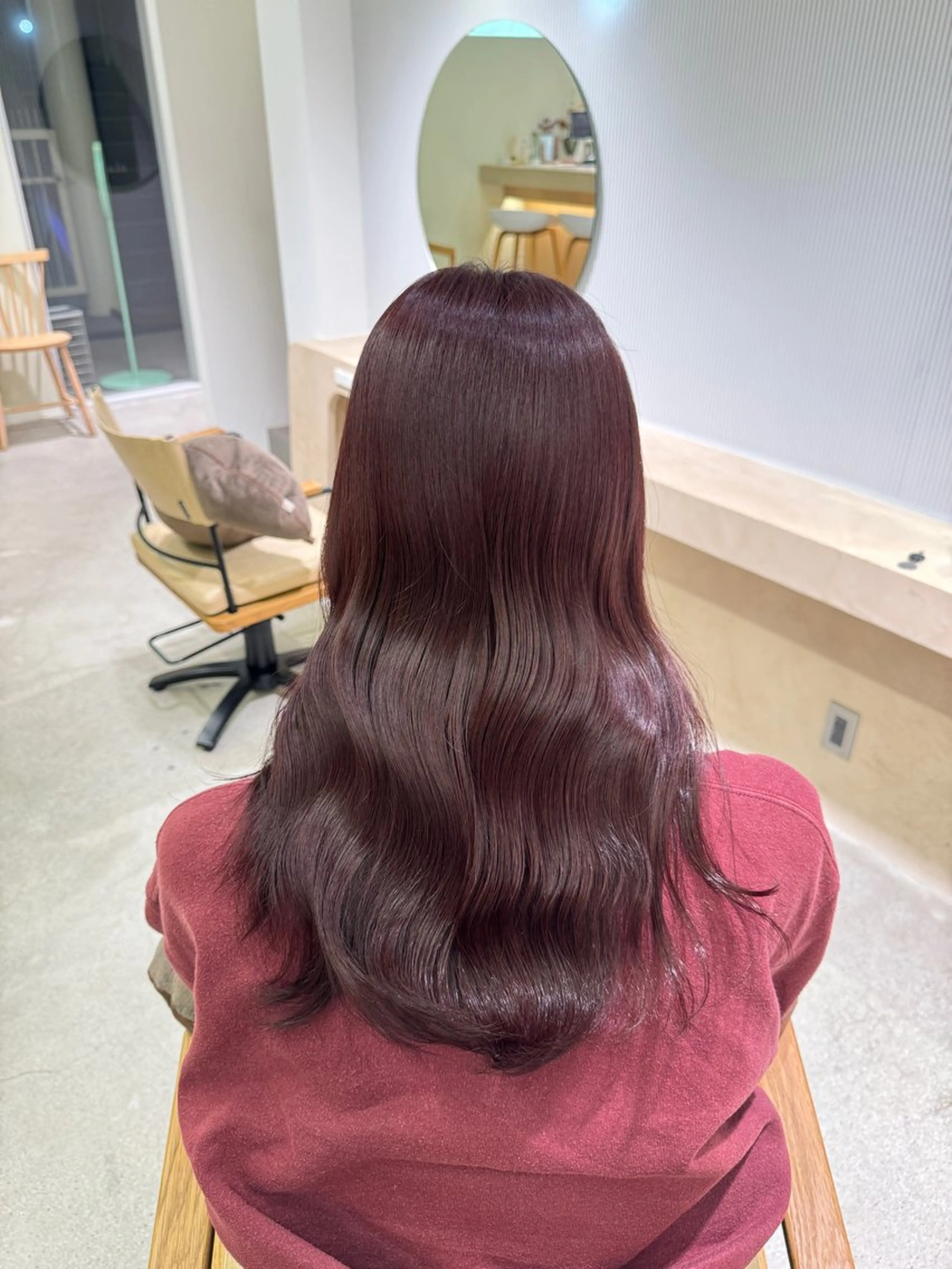 カラー ブリーチ ダブルカラー ブリーチなしカラー レッドカラー 落合しほ/韓国ヘア/ 髪質改善/縮毛矯正のヘアスタイル