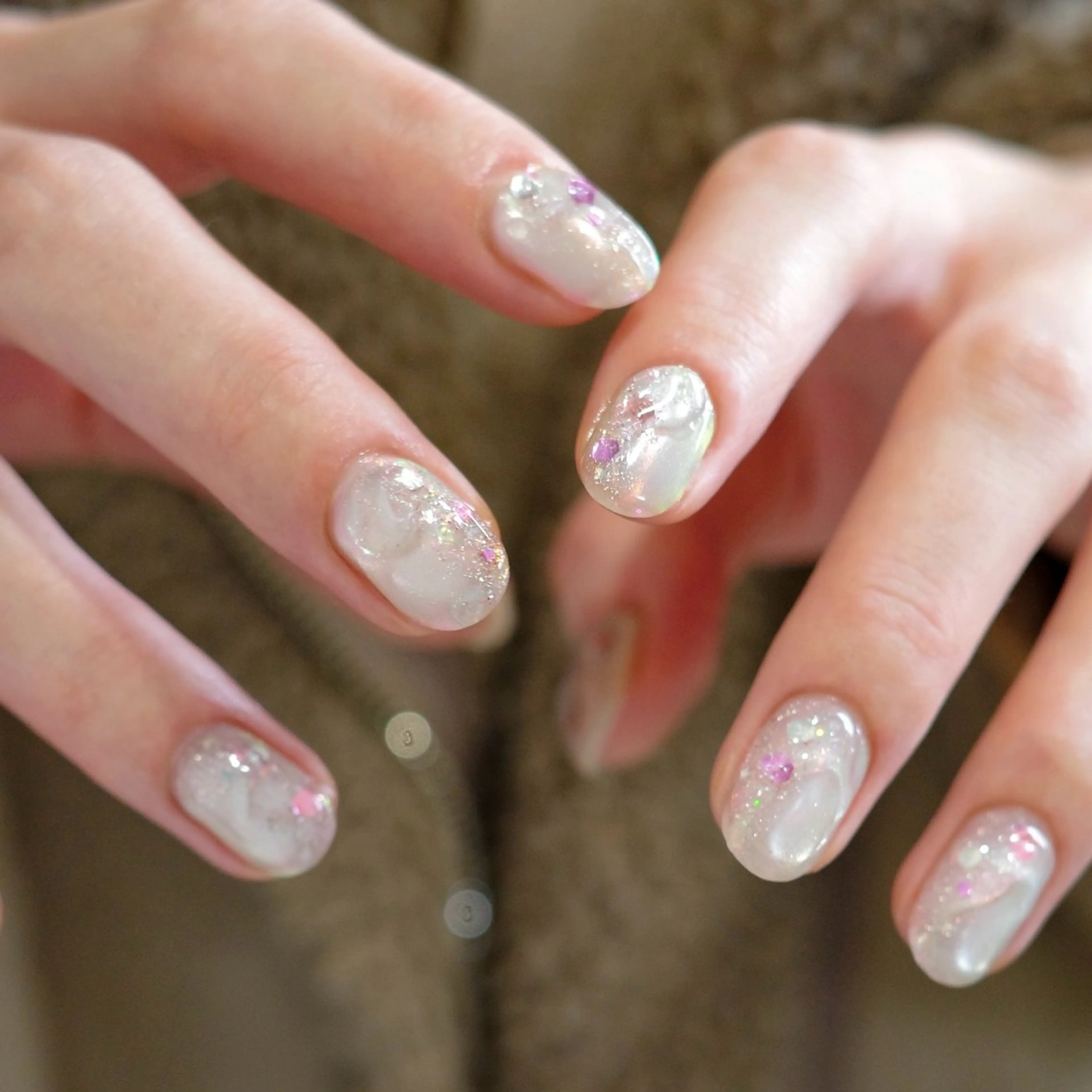 ネイル 韓国ネイル マグネットネイル ミラーネイル ピンク シルバー ハンドネイル pointillé .ayaのネイルデザイン