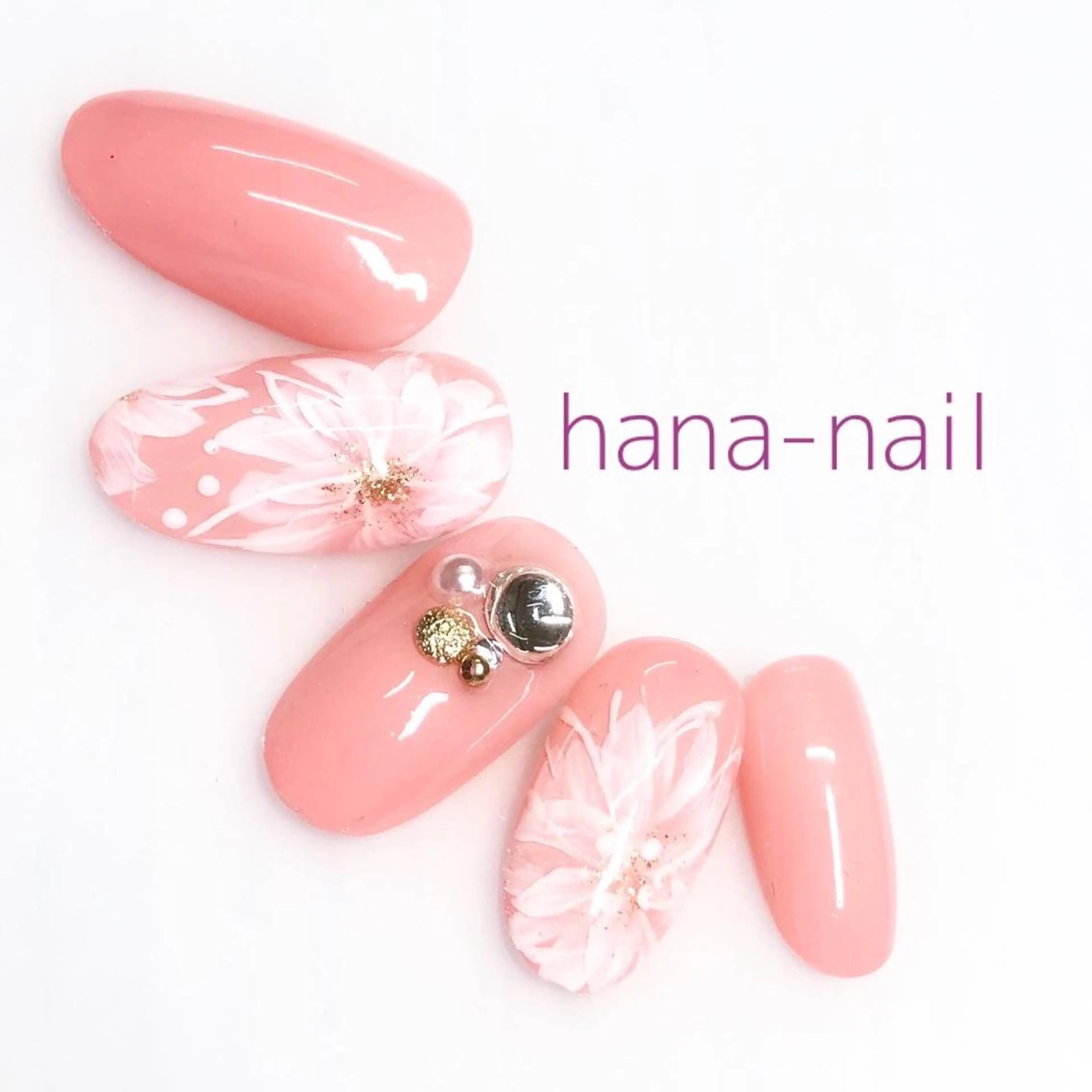 ネイル アートネイル 長さ出し ストーンネイル ブライダルネイル Kao hana-nailのネイルデザイン