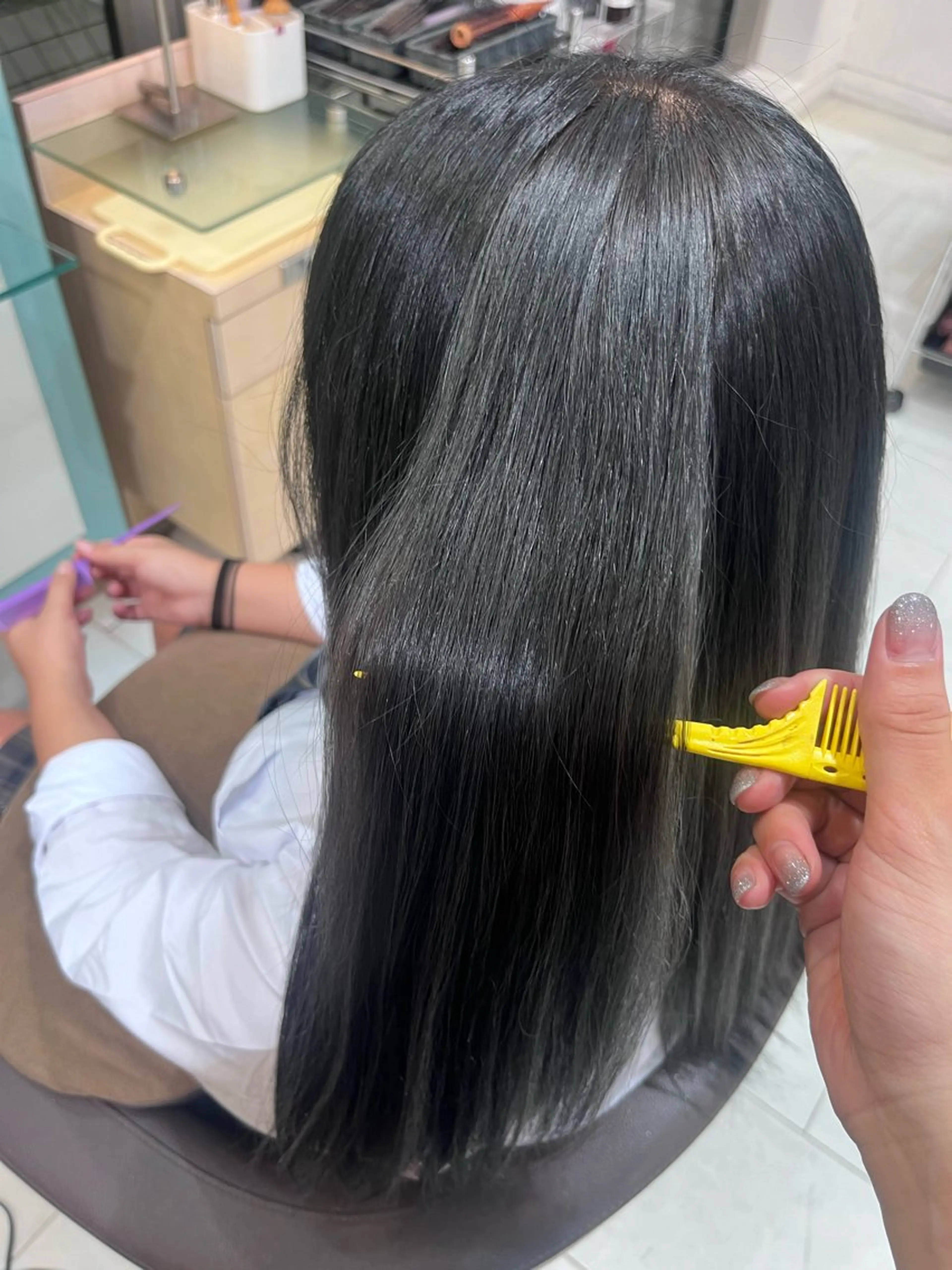 ロング カラー 黒髪 ブルーカラー ブルーブラック GAME天神所属・🤍ちなみ 🤍のヘアスタイル