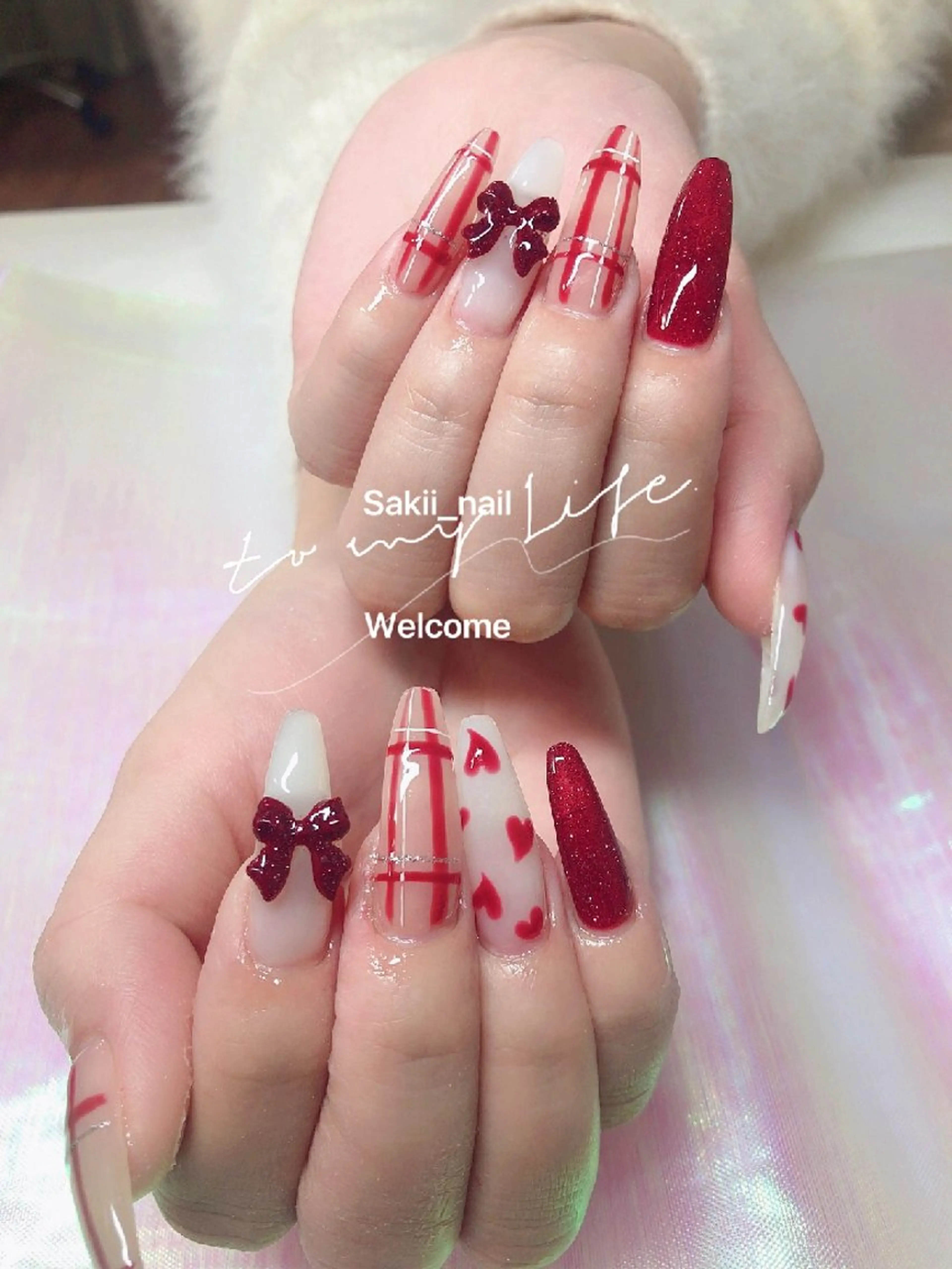 ネイル 長さ出し ハート ネイルチップ ハンドネイル sakii_nail 池袋のネイルデザイン