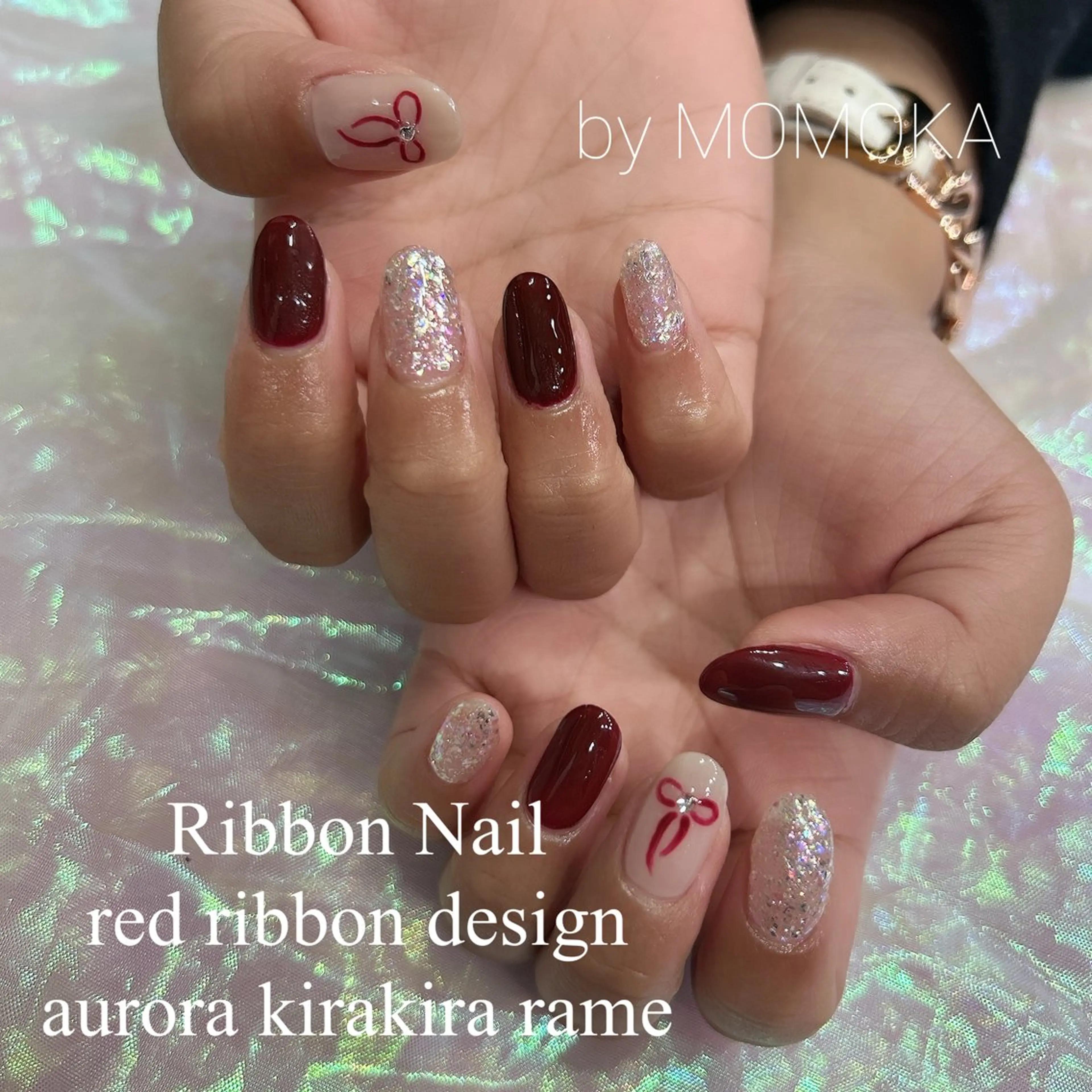ネイル リボン ハンドネイル Momo nailsalonのネイルデザイン