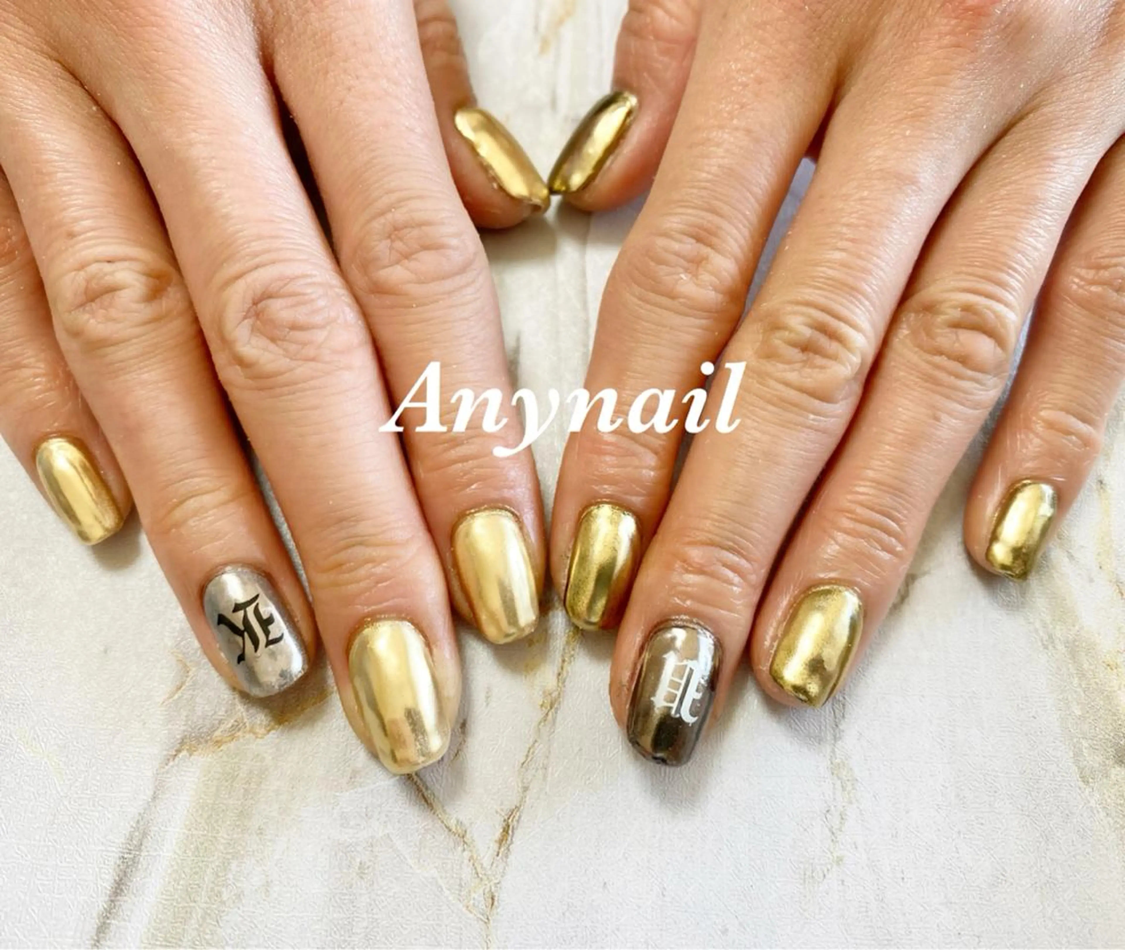 ネイル ブルー ゴールド ミラーネイル シルバー ハンドネイル 岩澤 恵子のネイルデザイン