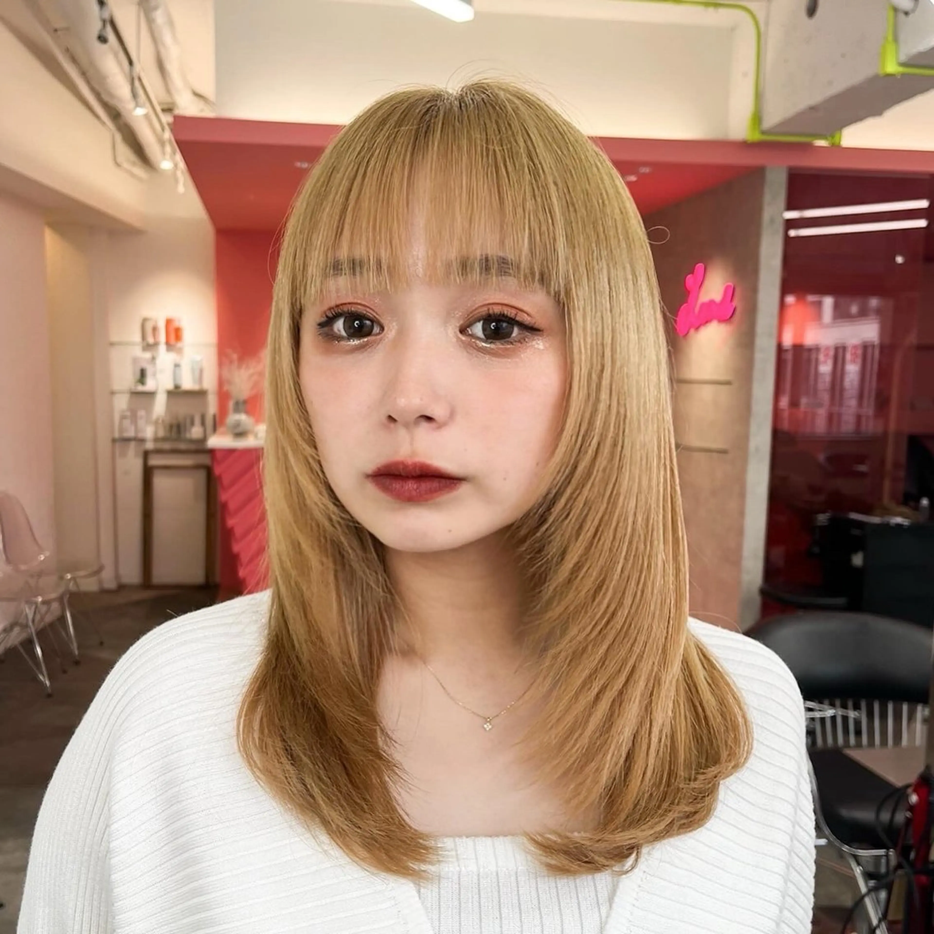 ミディアム カラー 山崎/ボブ縮毛矯正 レイヤー髪質改善のヘアスタイル