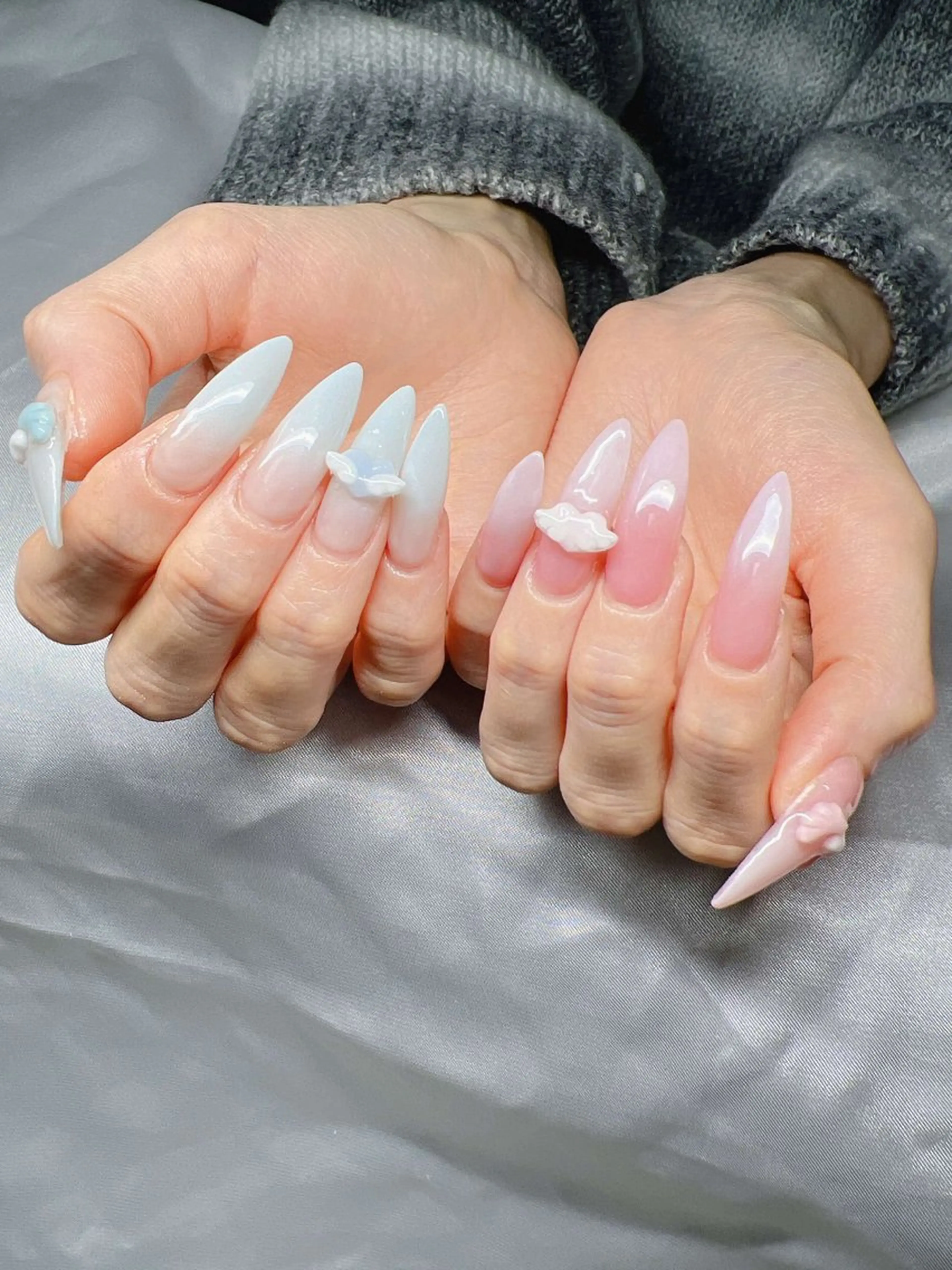 ネイル オーロラネイル チークネイル 長さ出し フットネイル フレンチネイル ハンドネイル Lee Nails チップ長さだし専門店のネイルデザイン