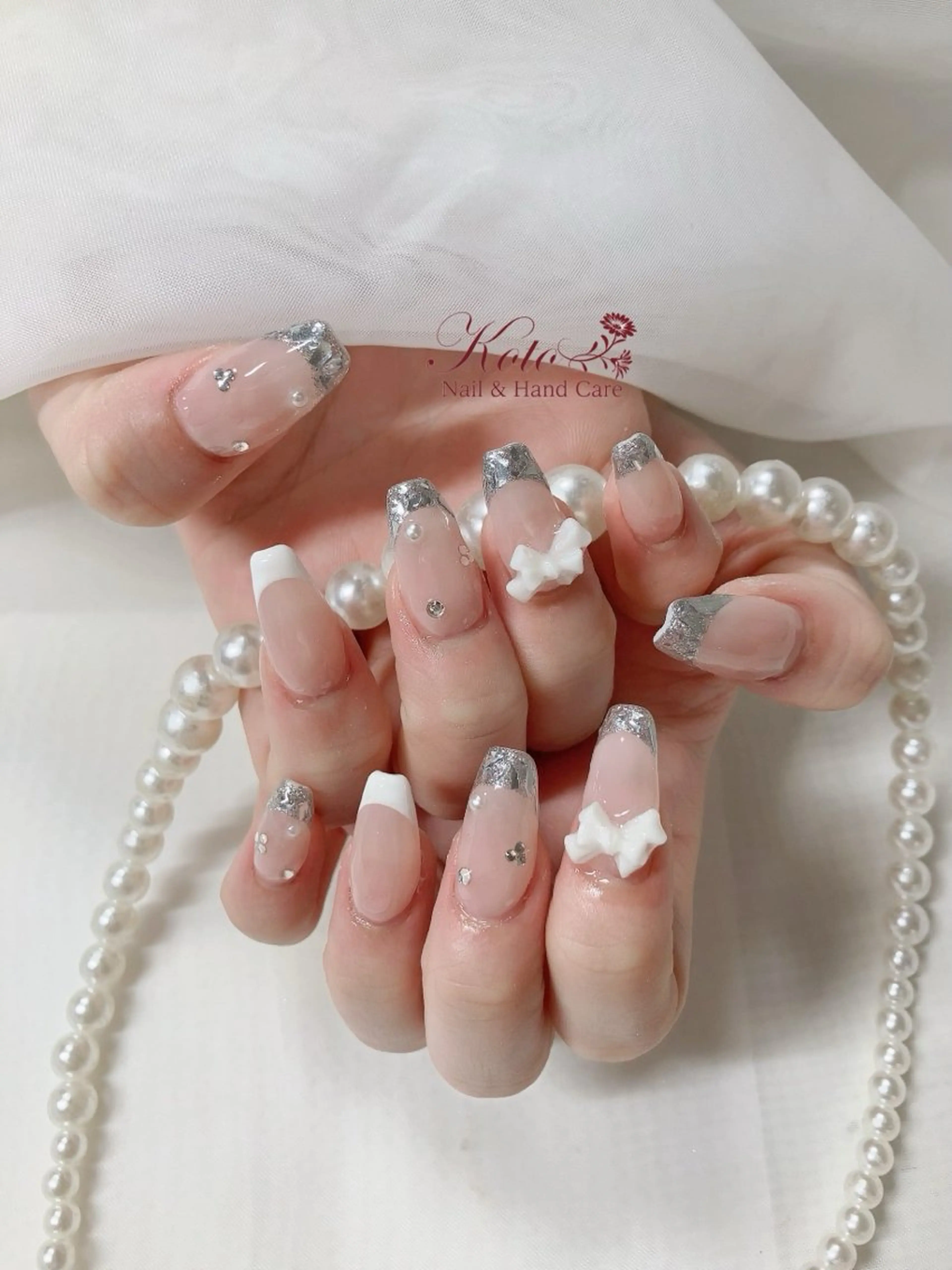 ネイル 長さ出し フレンチネイル ジェルネイル ガラスフレンチ 持ち込み ハンドネイル Nail Salon KOTOのネイルデザイン