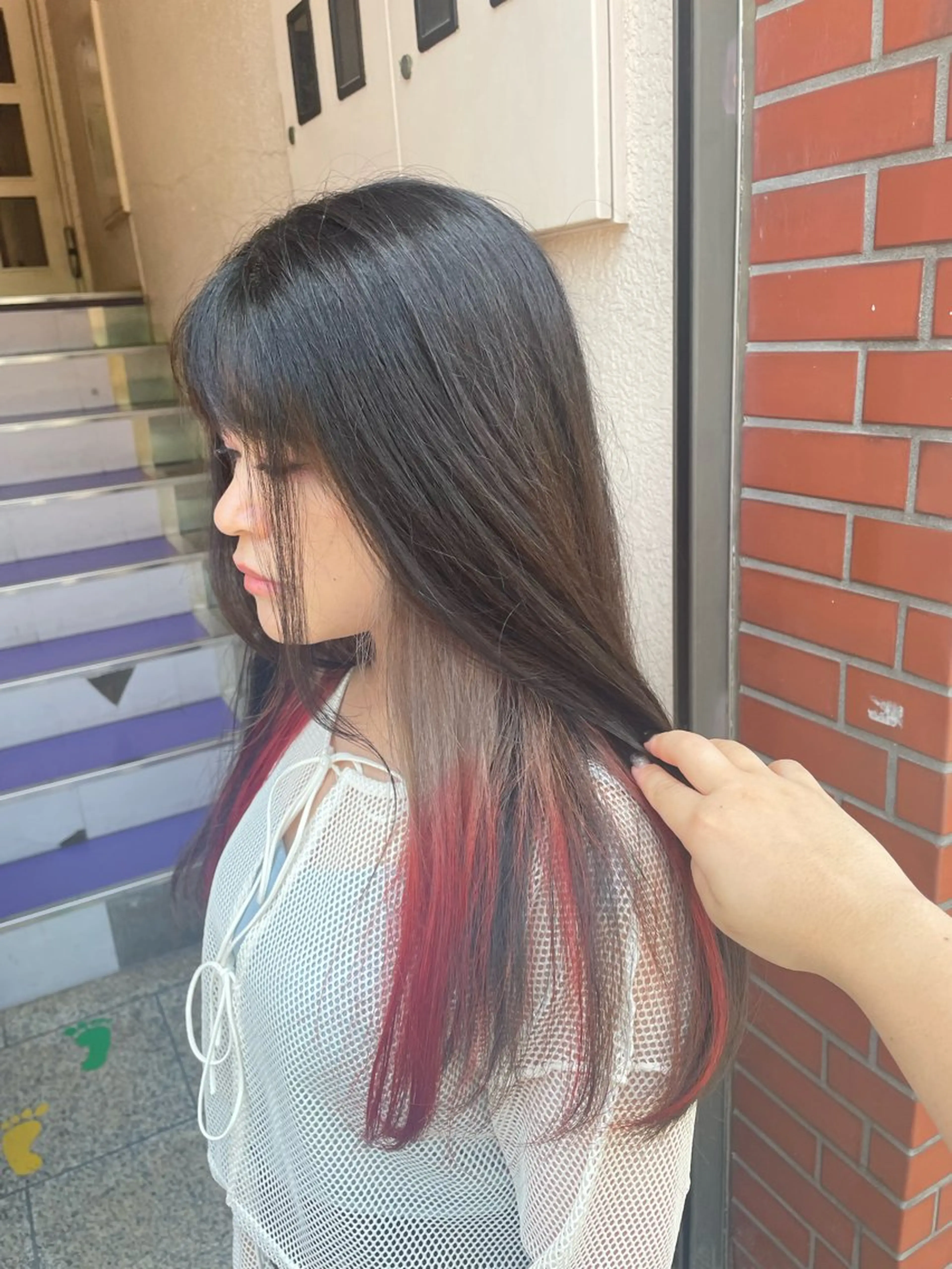 セミロング カラー レッドカラー シルバー 👑派手髪/カット 👑ANRYのヘアスタイル