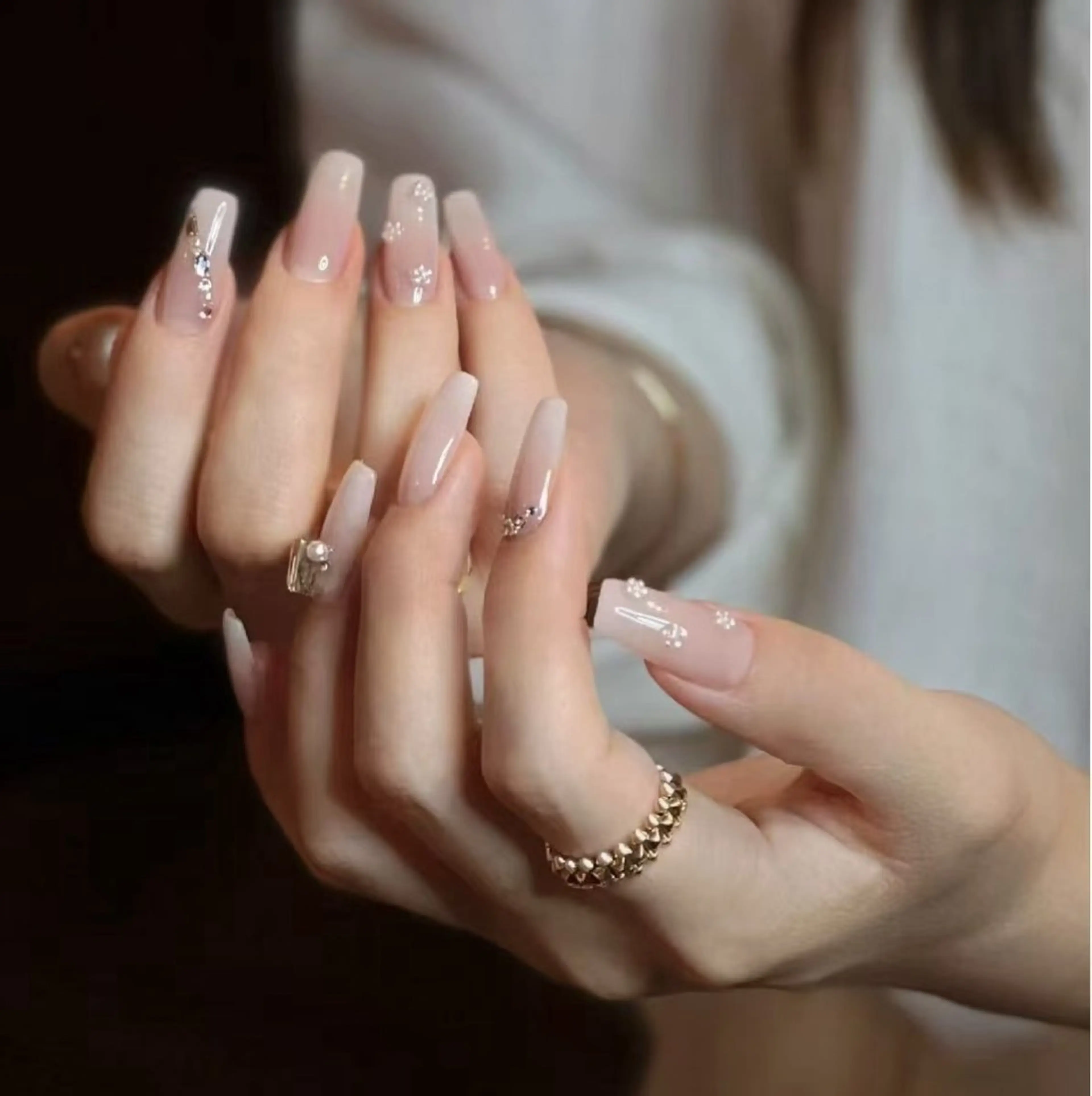 ネイル フラワーネイル フレンチネイル ジェルネイル ガラスフレンチ ハート ハンドネイル ハンドケア BabyYouMi nailのネイルデザイン