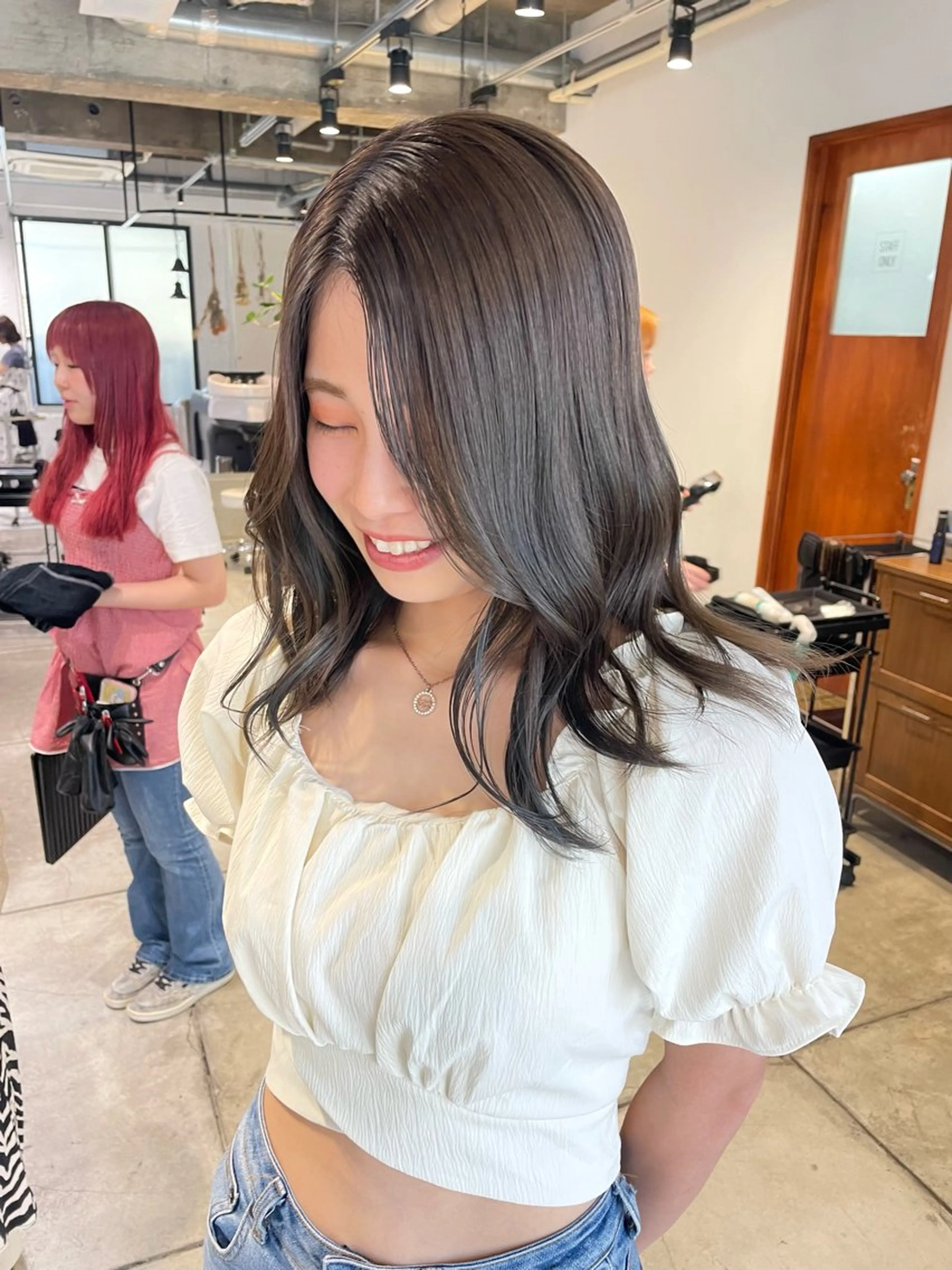 セミロング カラー 透明感カラー グレージュ オリーブグレージュ オリーブグレー ユウナ🎀レイヤー/ 暖色カラーのヘアスタイル