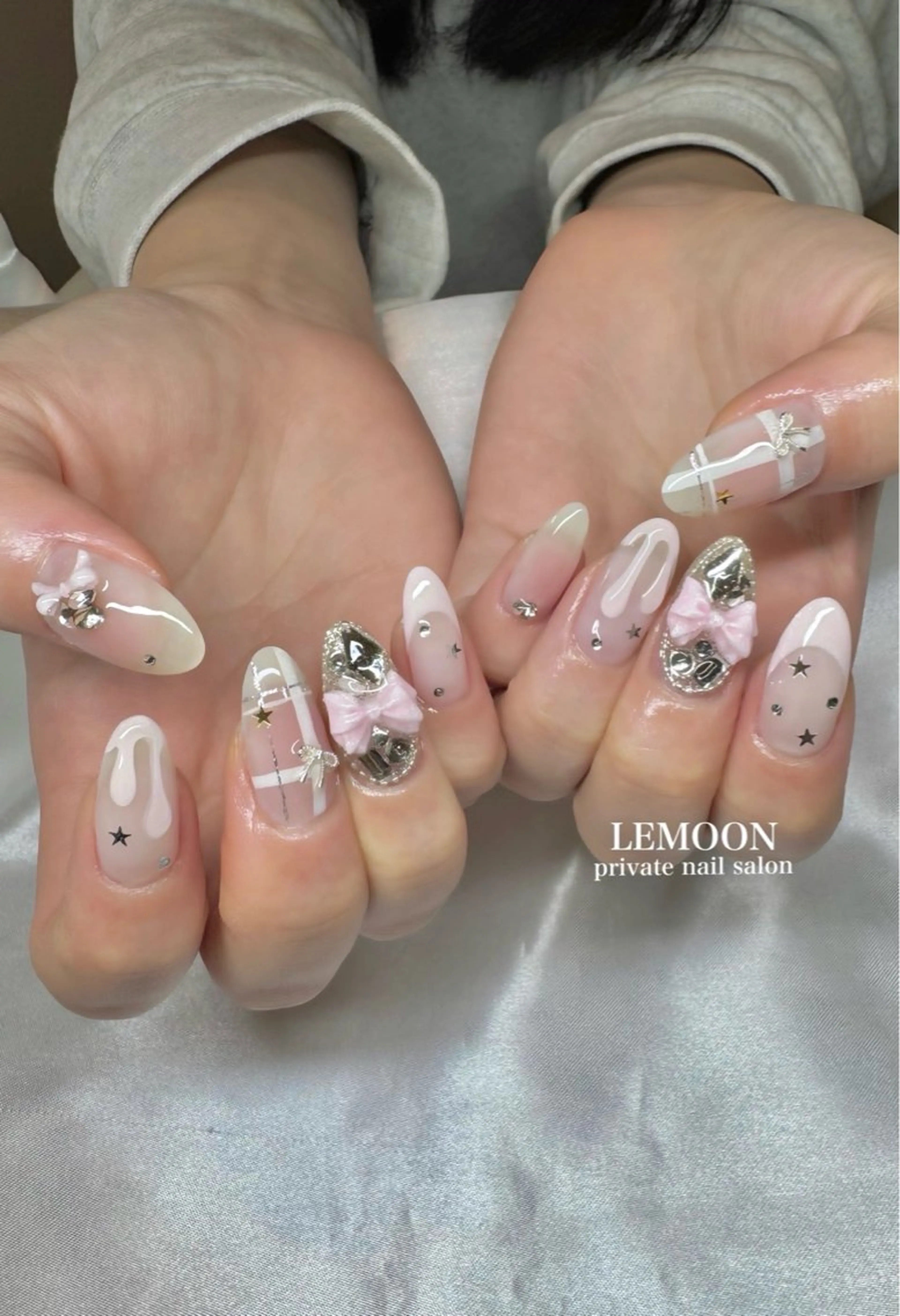 ネイル リボン ハンドネイル nail salon LEMOONのネイルデザイン