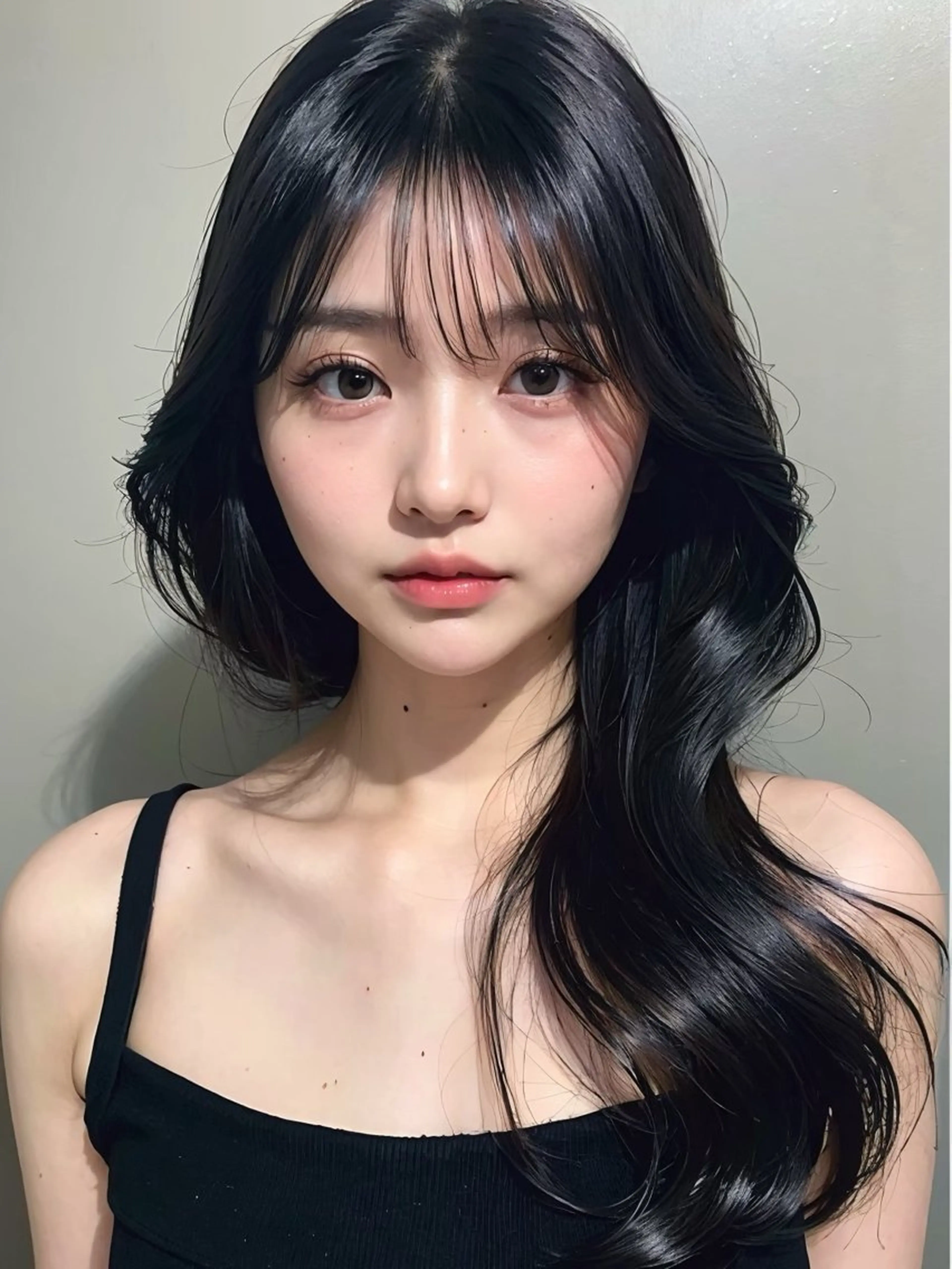 セミロング カラー アッシュ ベージュカラー 黒髪 ブルーカラー ブルーブラック ヘアカラー トリートメント ヘアセット 透明感/韓国風 🤍moeka🤍のヘアスタイル