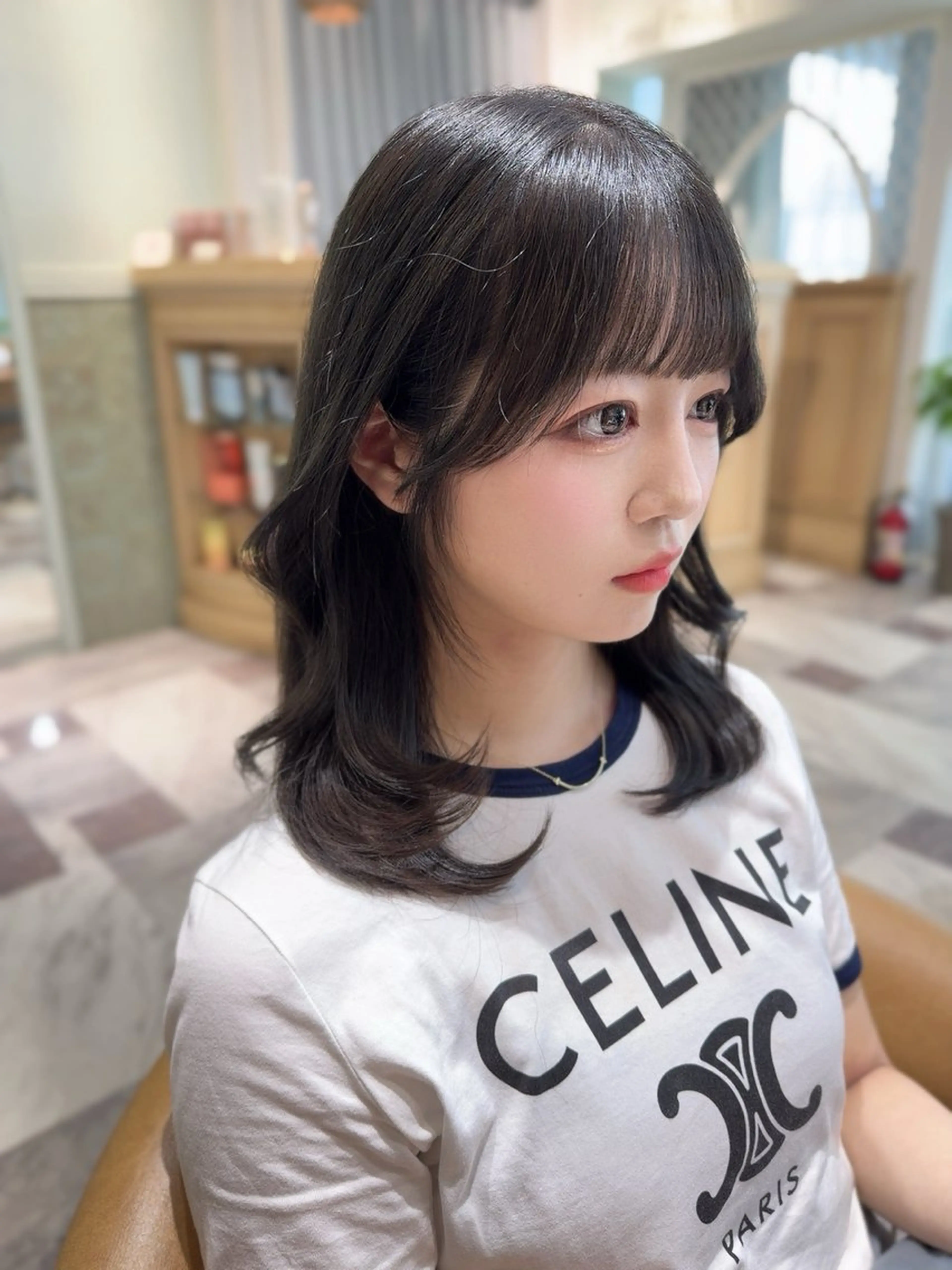 ミディアム カラー カット ヘアカラー トリートメント 木屋元一/透明感 /前髪/ショートボブのヘアスタイル