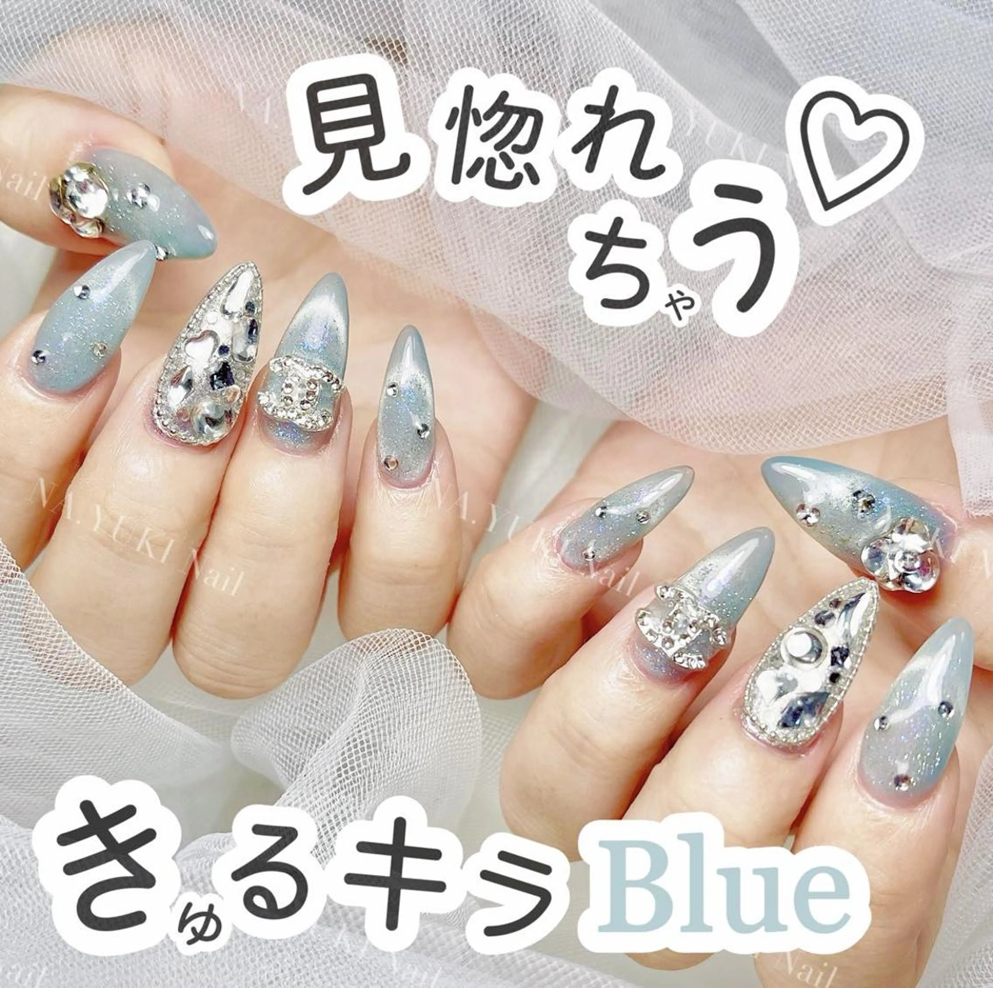 ネイル ジェルネイル ガーリー ホログラムネイル キラキラネイル ミディアムネイル ハンドネイル ハンドケア Miu  🌟のネイルデザイン