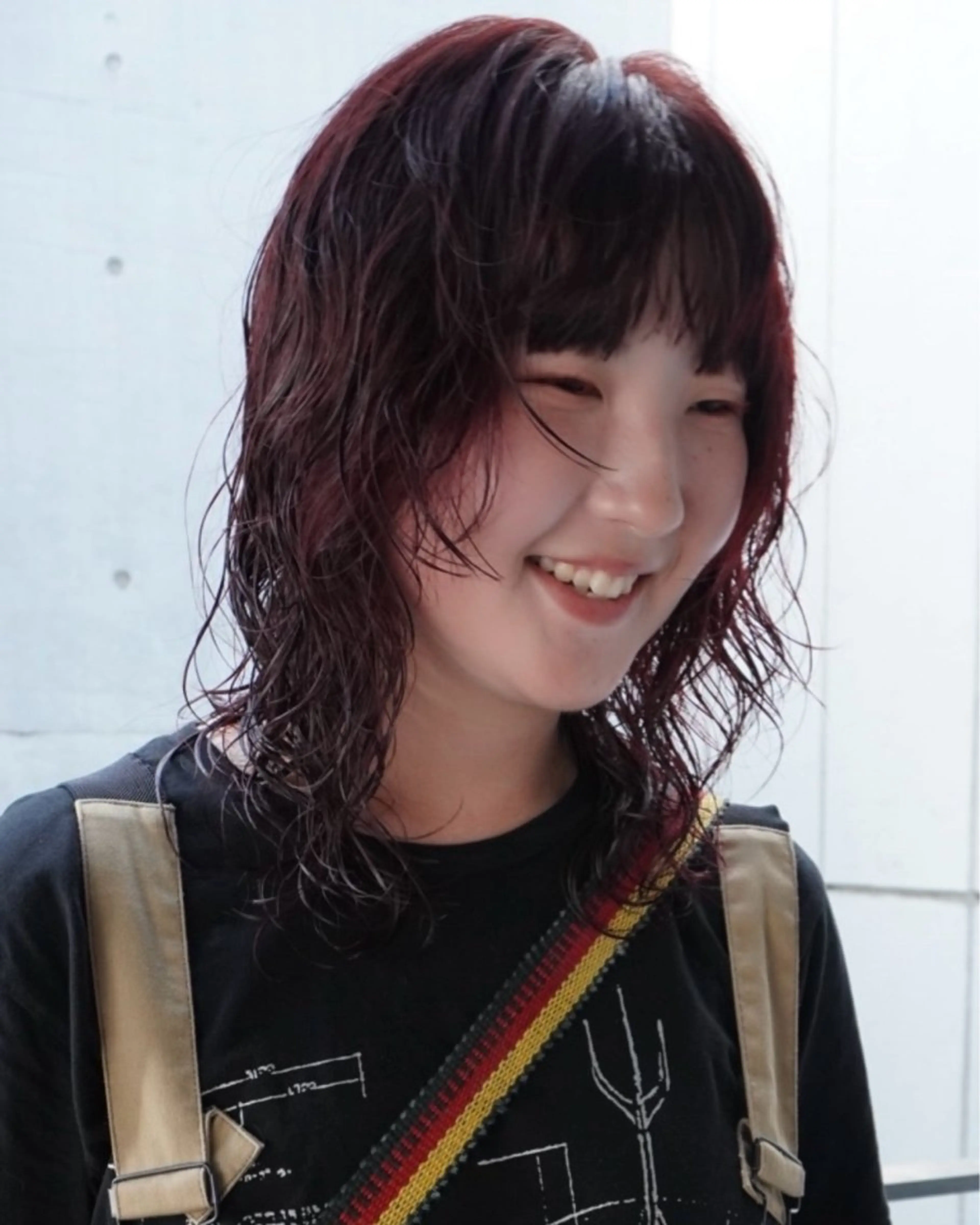 ミディアム カラー パーマ ミディアムパーマ ボルドーカラー カット ヘアカラー パーマ KOKI/ ボブ/ パーマ/透明感カラーのヘアスタイル