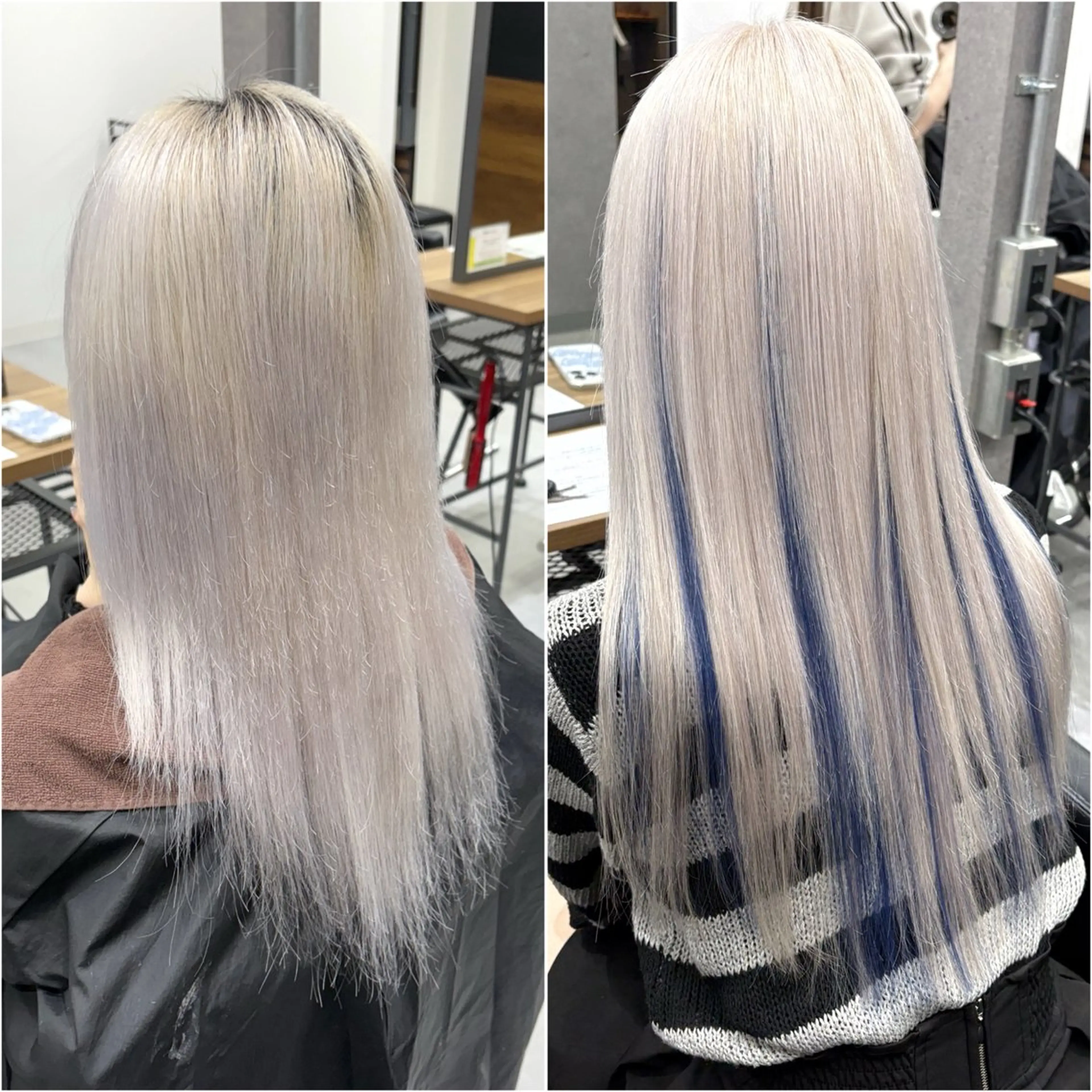 ロング カラー シールエクステ ハイライトカラー シルバー ホワイトシルバー エクステ KEISUKE🐶 カラー✨エクステのヘアスタイル
