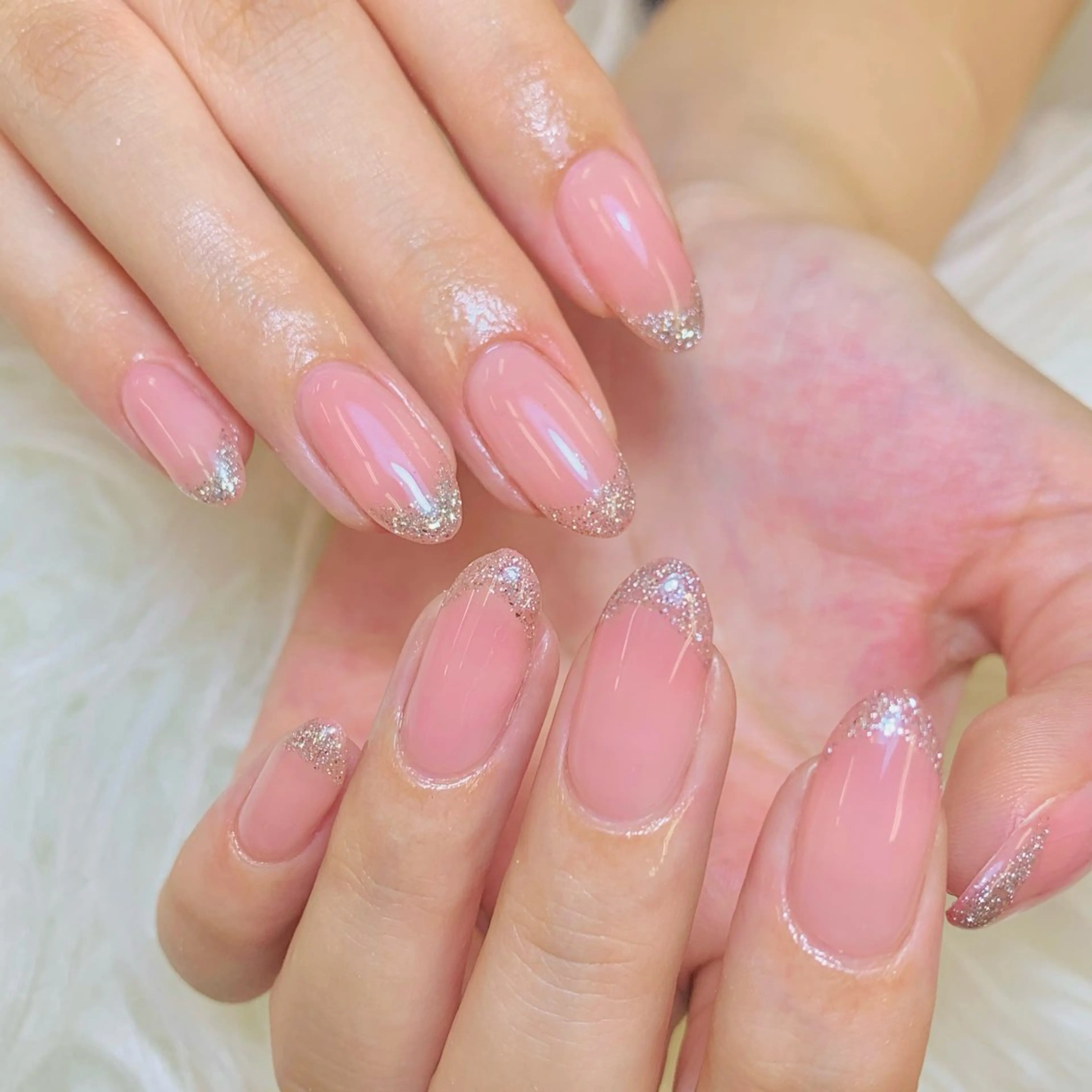ネイル チークネイル 長さ出し フラッシュネイル フレンチネイル グラデーション ハンドネイル AN NAIL SALONのネイルデザイン