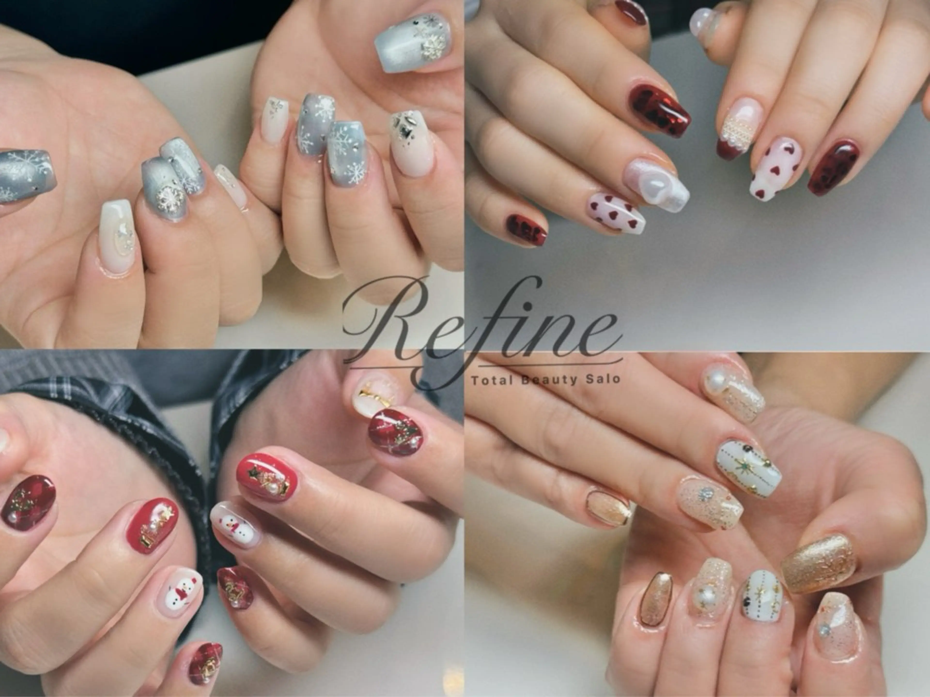 ネイル アートネイル 長さ出し 冬ネイル クリスマス ハンドネイル Refine ネイリスト 坂本のネイルデザイン