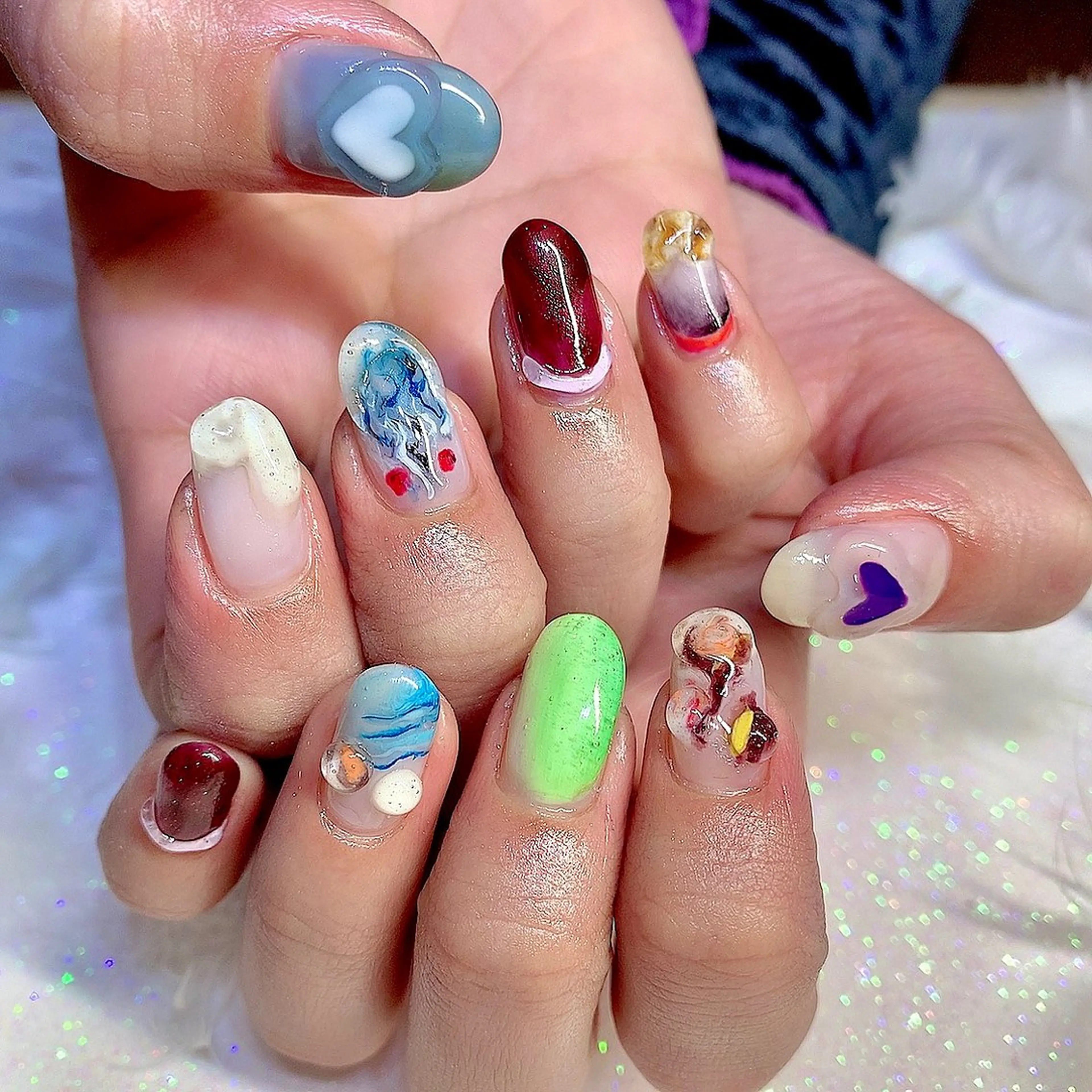 ネイル キラキラネイル 韓国ネイル 持ち込み ニュアンスネイル ぷっくりネイル 3Dアートネイル💗 都築レナのネイルデザイン