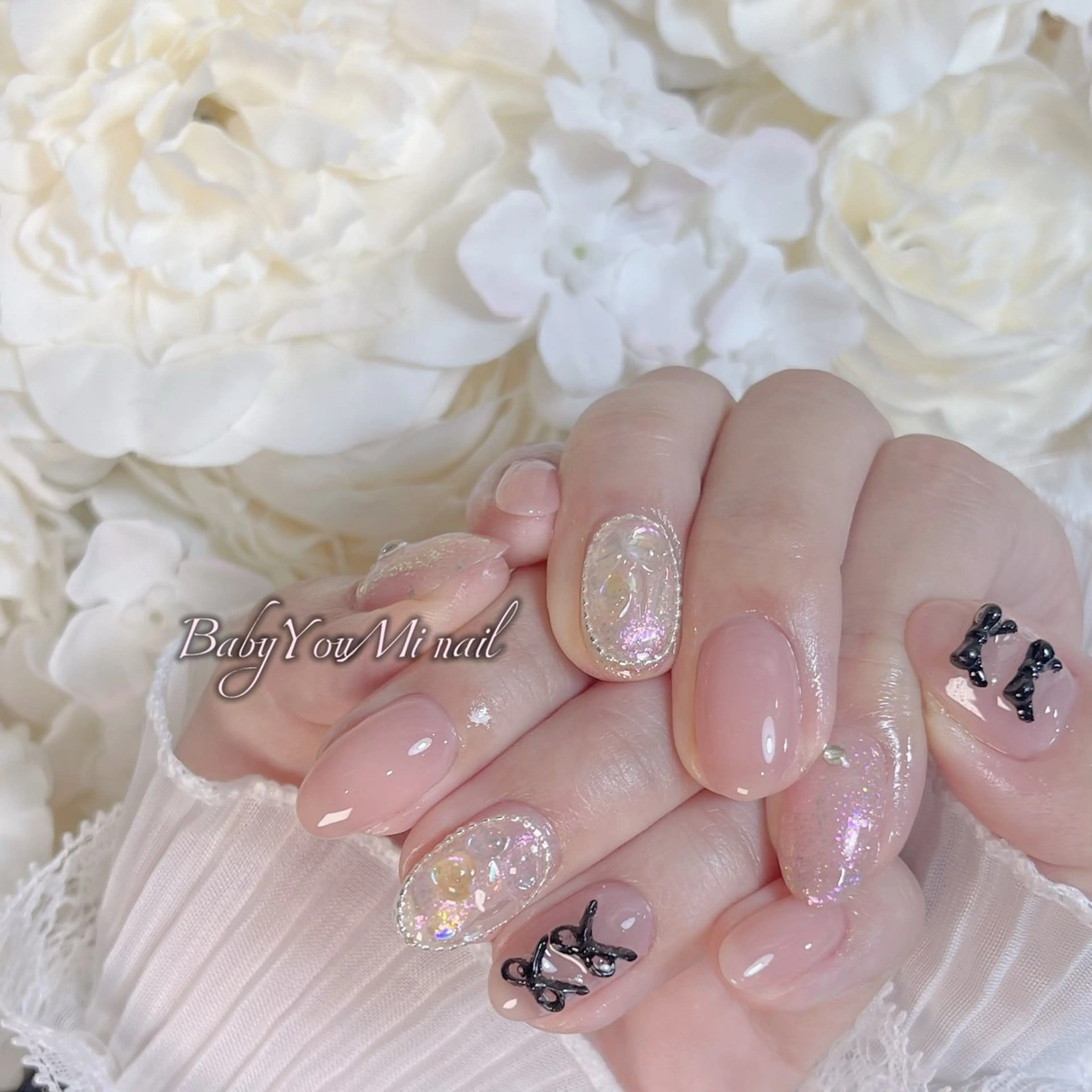 ネイル オーロラネイル 成人式 フットネイル フレンチネイル ジェルネイル ハンドネイル Oomiya 服部のネイルデザイン