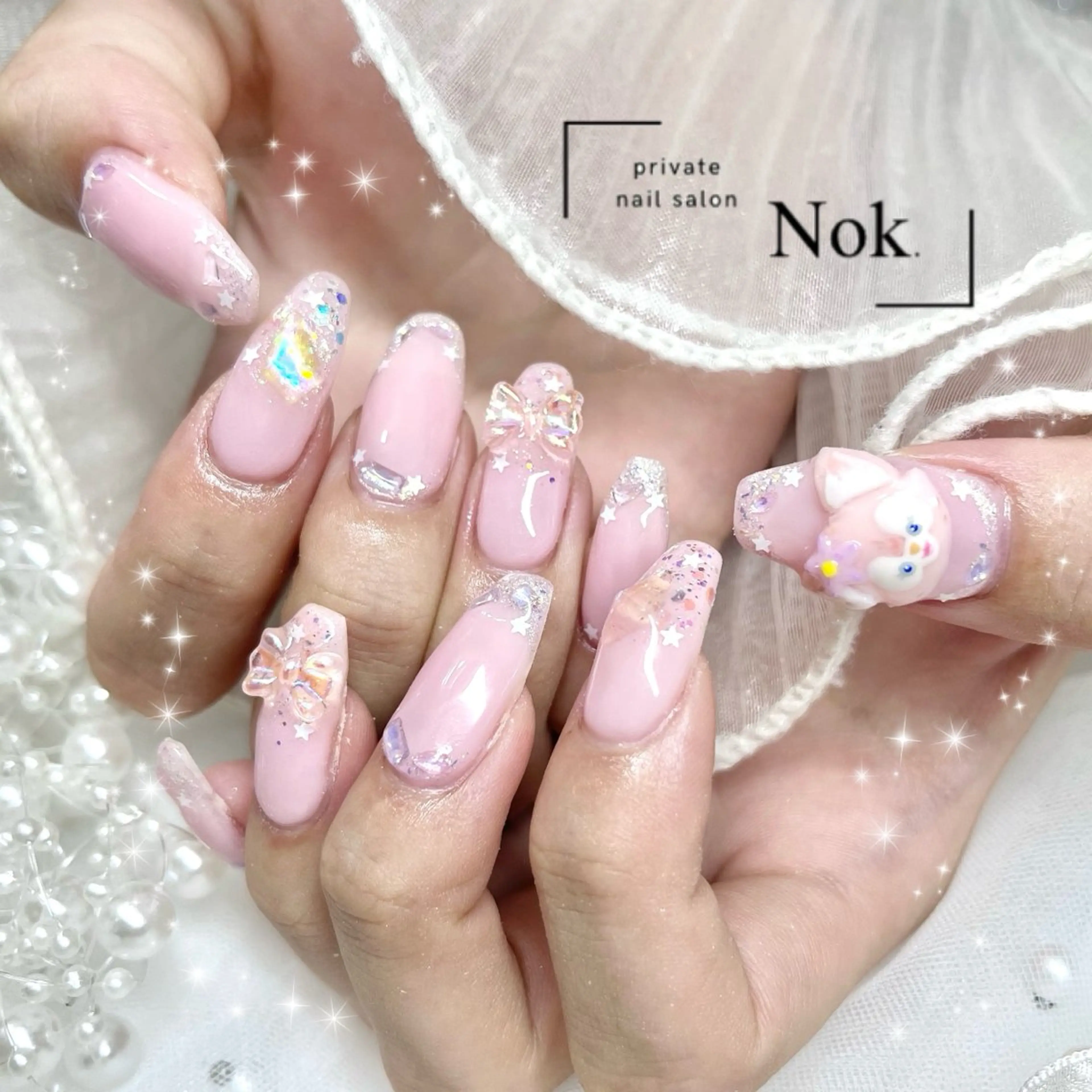 ネイル リボン ハンドネイル 池袋痛ネイル Nok. 渡辺のネイルデザイン