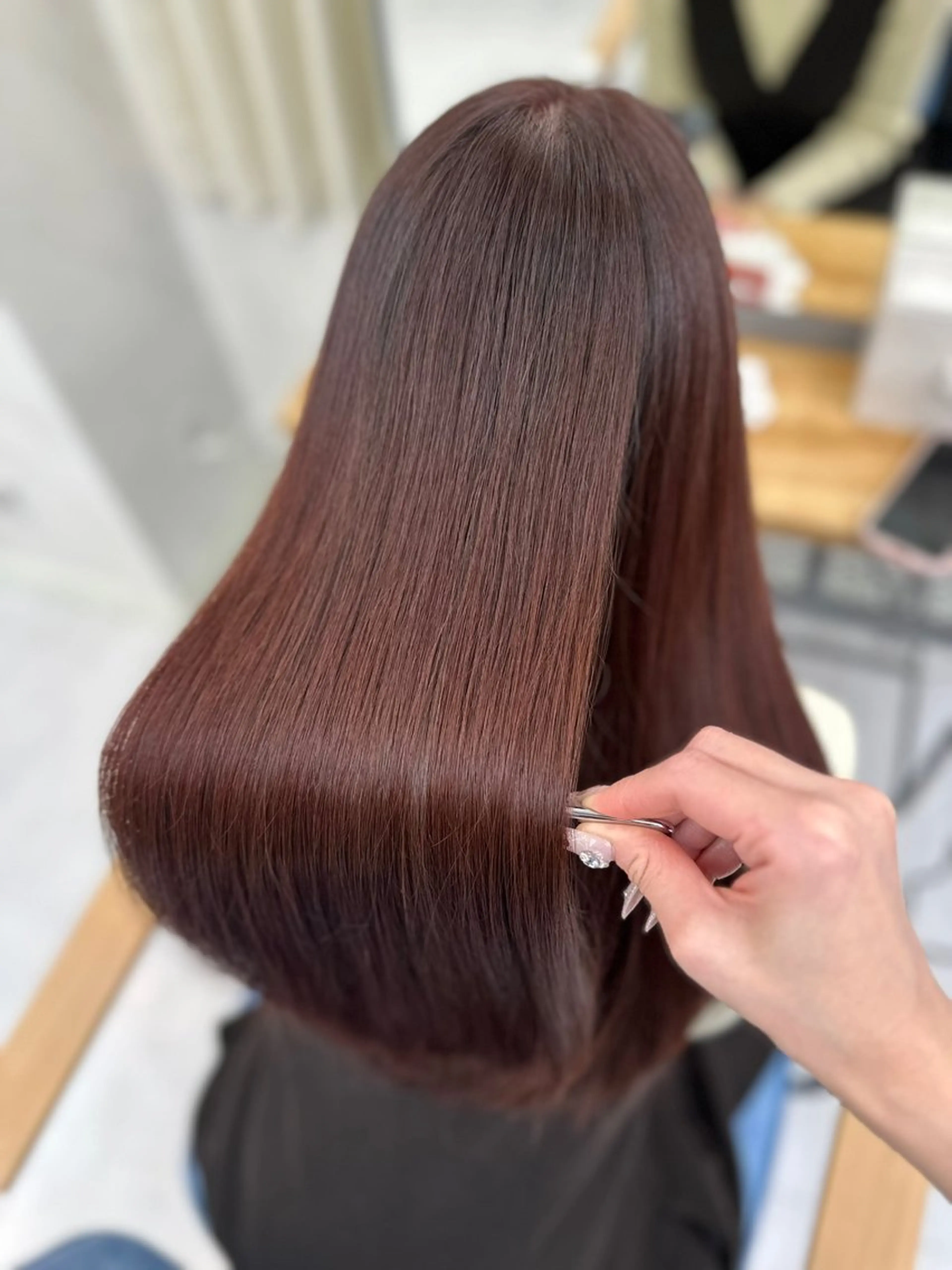 ロング カラー ブリーチ ブラウンカラー 透明感カラー ダブルカラー ブリーチなしカラー ヘアカラー トリートメント 縮毛矯正×ボブ💎 髪質改善/木下のヘアスタイル