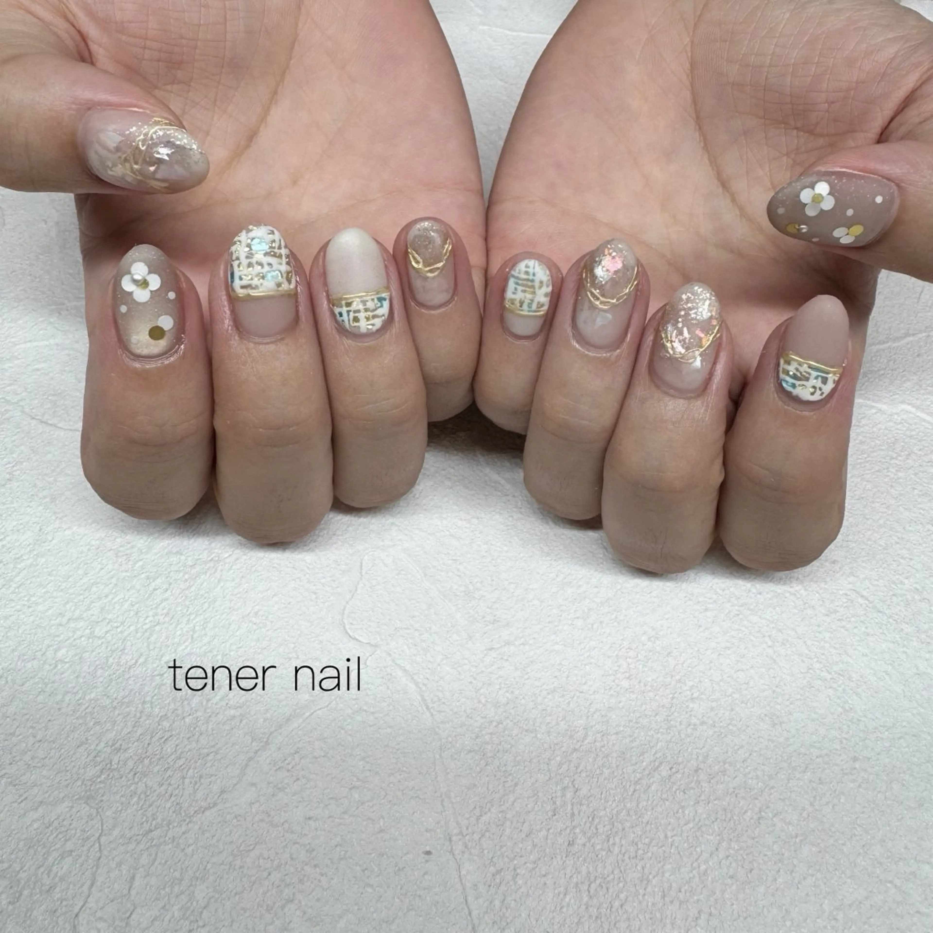 ネイル 春ネイル ツイードネイル ハンドネイル テネルネイル tener nailのネイルデザイン