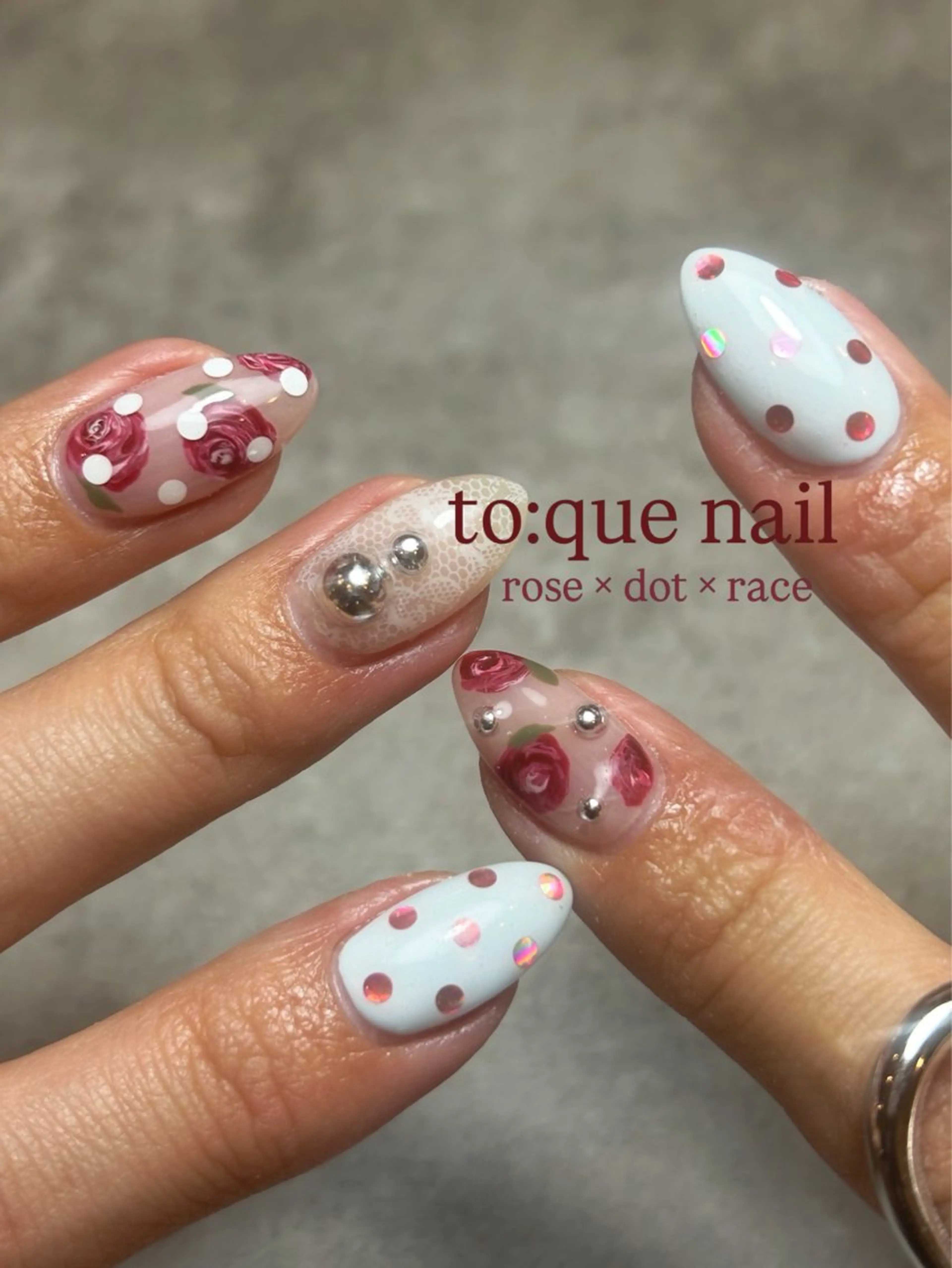 ネイル ドット ジェルネイル レース パラジェル ハンドネイル 本町🤍ちゅるん 自爪育成✨🤍のネイルデザイン